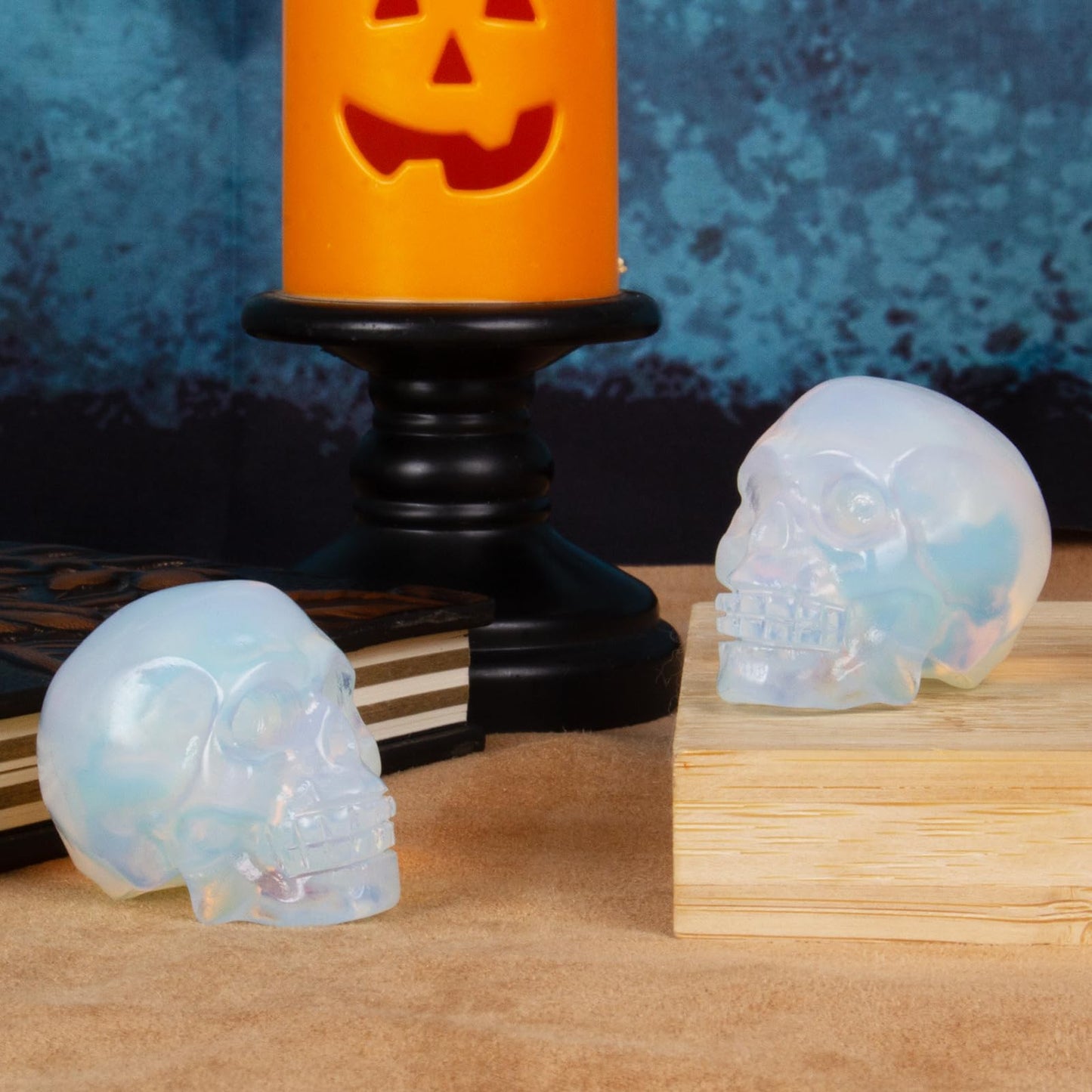 White Opalite Crystal Skull, 1.4 Inch Miniature Hand Carved Reiki Healing Pocket Stone, Small Collectible Skull Figurine for Altar Home Office Decor, Crystal Statue Meditation Gift for Men Women