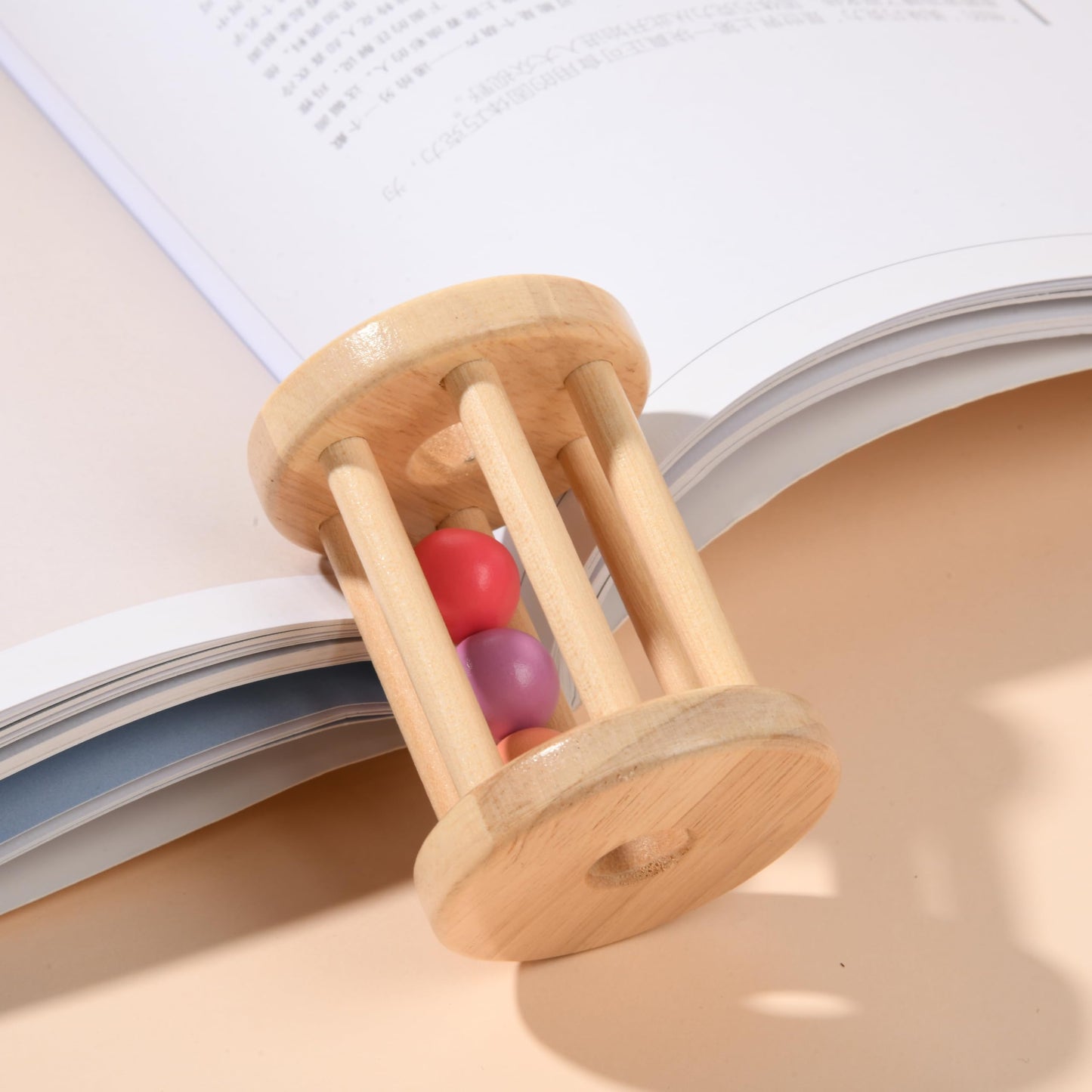 Toyssa Montessori Toys for Babies 0-6 Months, 6 in 1 Wooden Learning Educational Sensory Toys with Spinning Drum & Tummy Time Mirror & Baby Rattle & Flash Card, Birthday Gifts for Babies Boys Girls