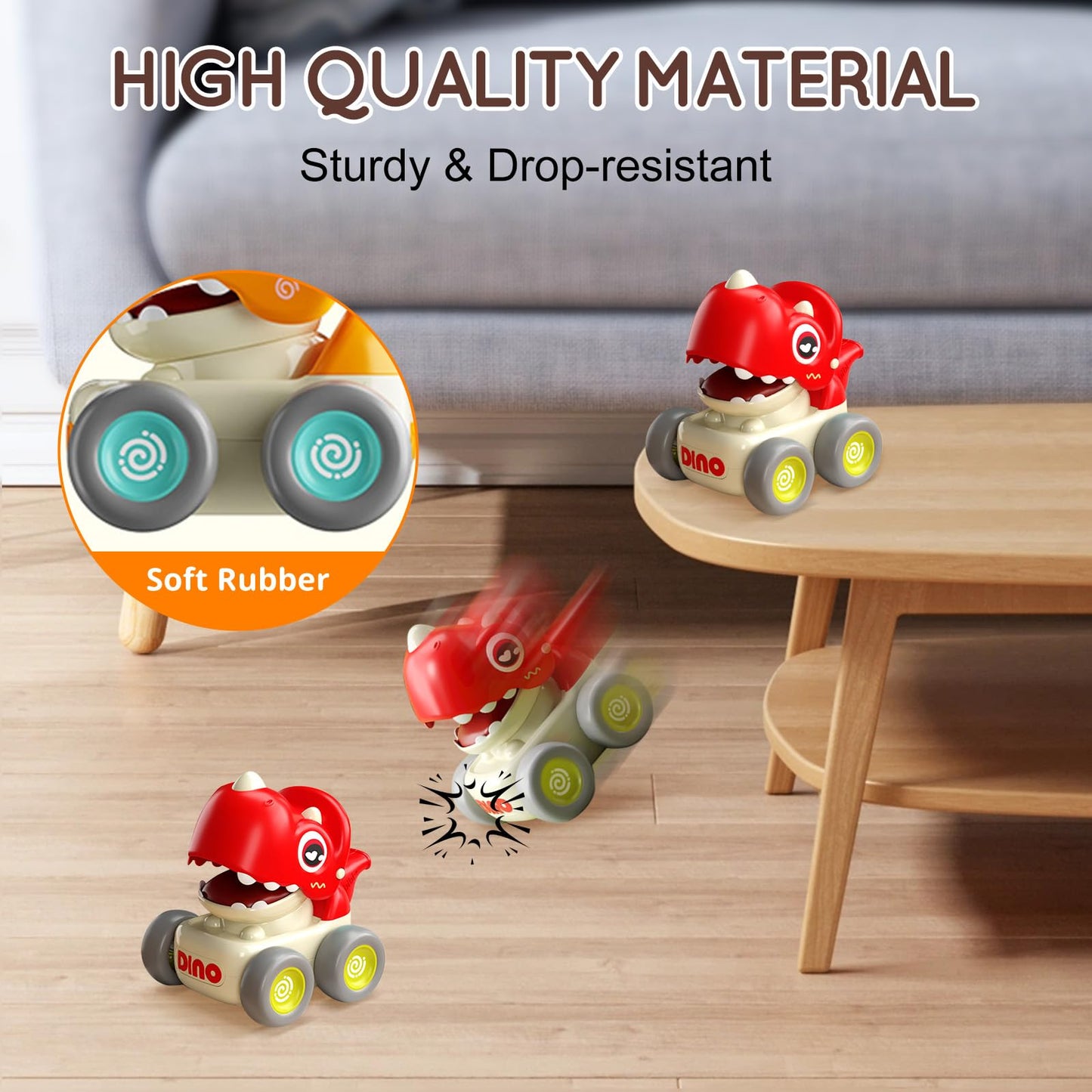 TnLoji Dinosaur Racing Cars for Toddlers 1-3, Baby Press and Go Car Toys, Infant Play Vehicle Set with Whistle, Baby Push Go Friction Car Toys for 18M+, 1st Birthday Gift for 1 2 Years Old Boys Girls