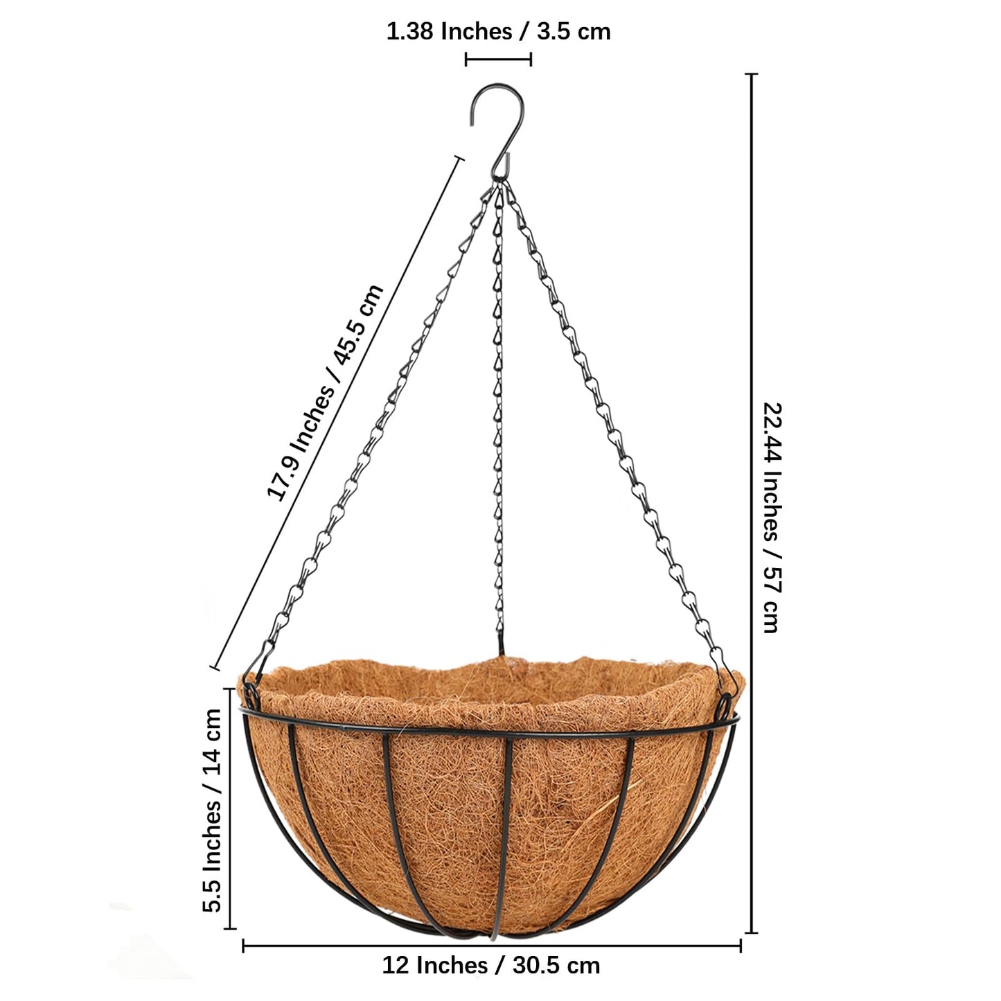 HKZ Hanging Basket Planter Plants Outdoor - 4 Pack 12 Inch Metal Hanging Planter with Coco Liners, Chain Hook Hanging Flower Pots for Indoor Outdoor Garden Porch Decoration