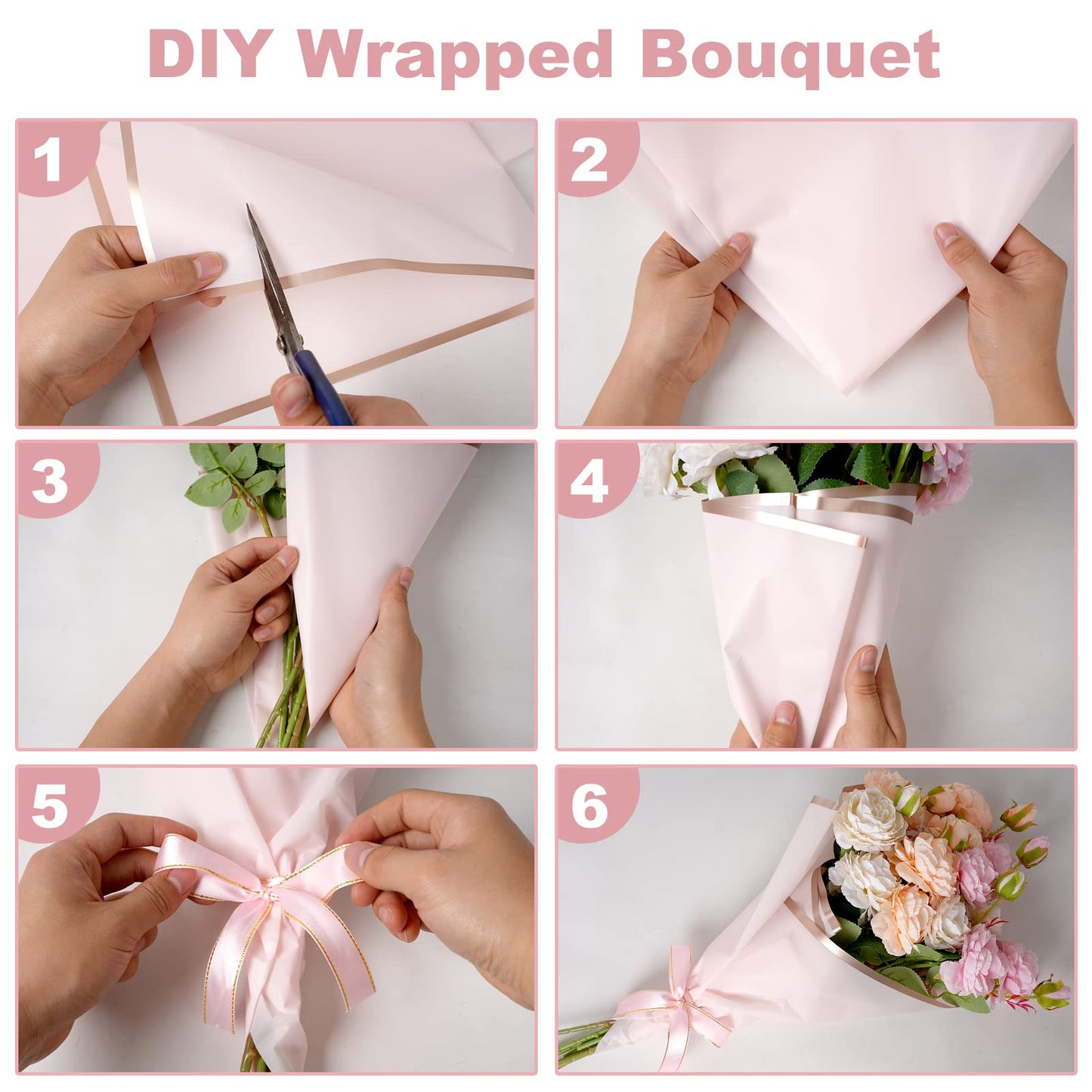 Kosotody 40 Sheets Pink Color Flower Wrapping Paper Gold Edge Waterproof Florist Bouquet Supplies Flower Paper for Bouquets DIY Crafts Packaging, 22.8x22.8 inch (Pink series)…
