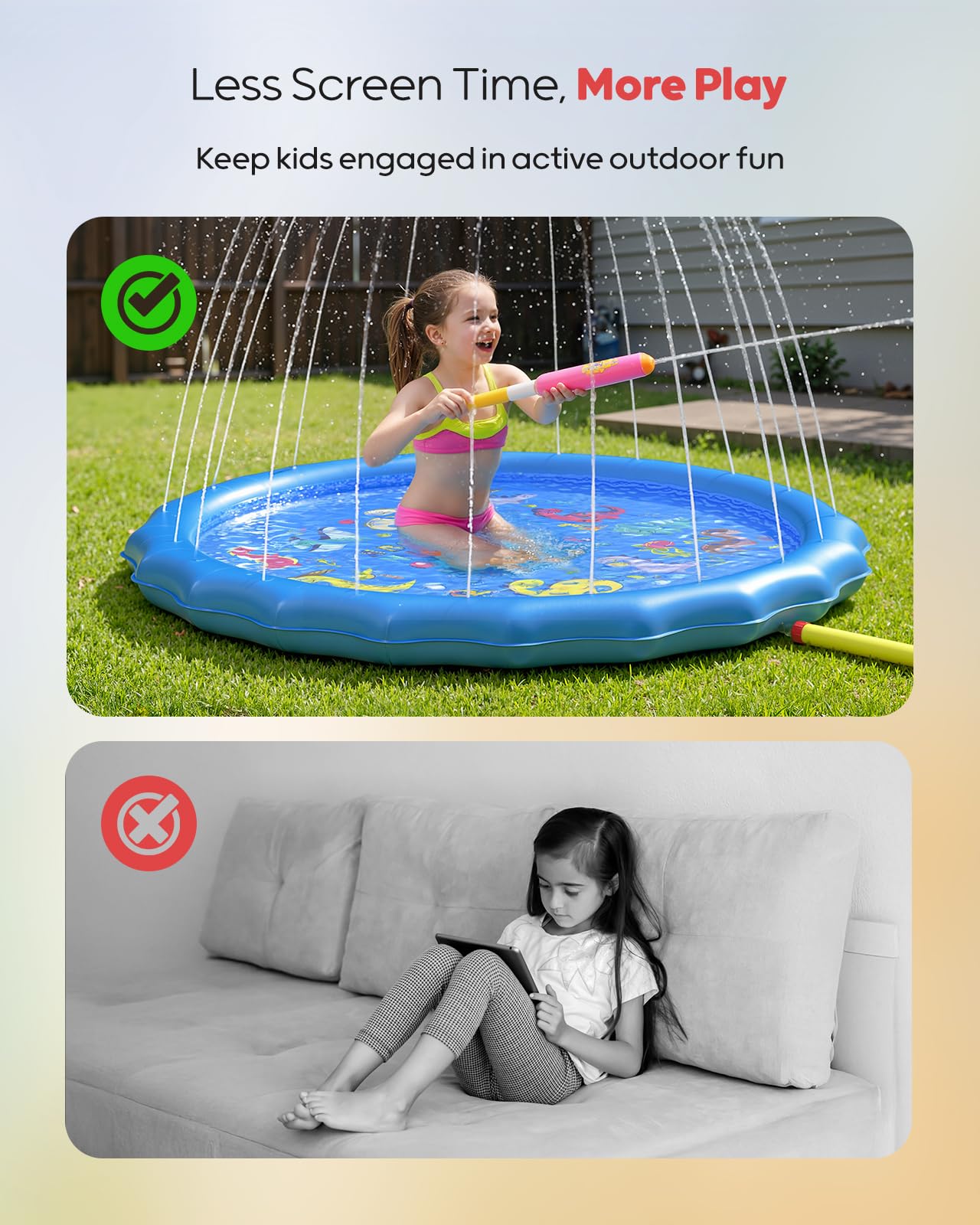 QPAU Splash Pads for Toddlers 1-3, Durable 67" Baby Splash Pad, Outdoor Sprinkler for Kids Toddler Toys, Summer Water Play Mat for Girl Boy Birthday Gift 2 Year Old