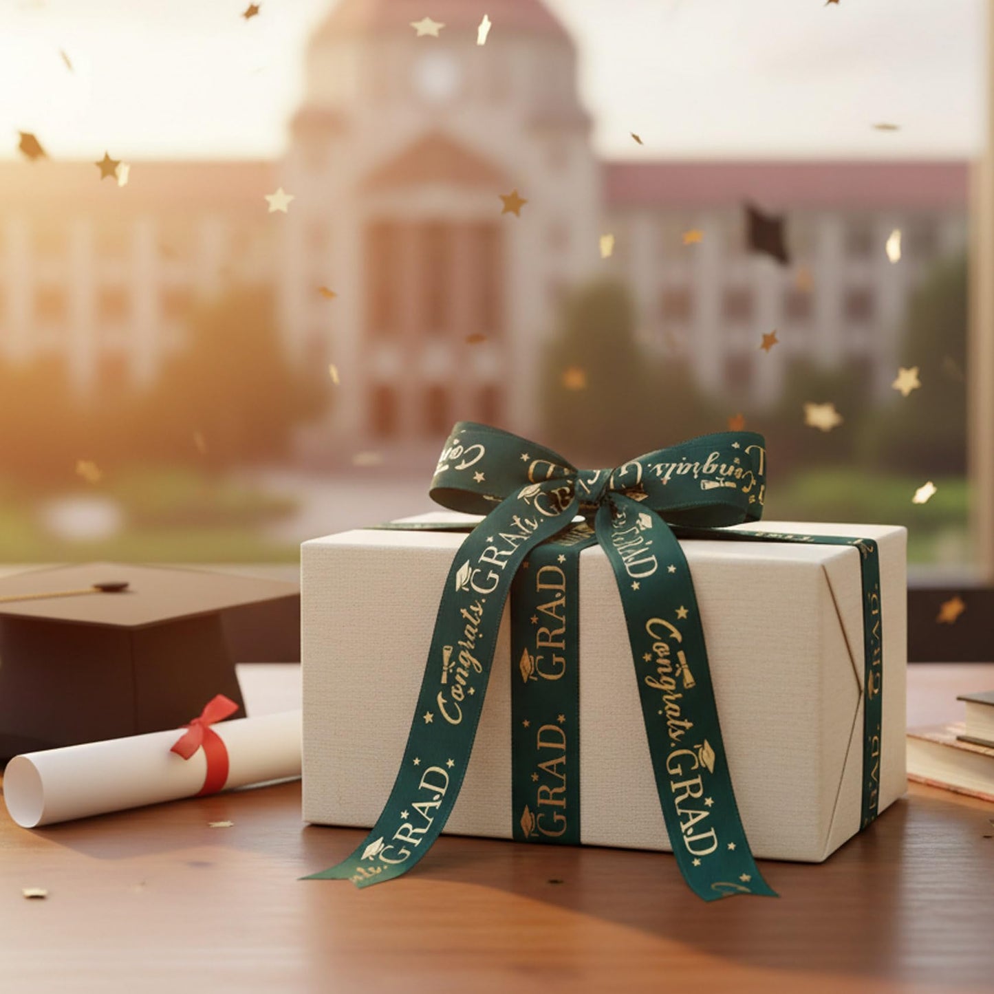 Class of 2026 Ribbon Graduation Ribbon for Flower Bouquet 3 Rolls 60 Yards Green and Gold Satin Ribbons 1 Inch Congrats Grad Ribbons for Gift Wrapping Crafts Graduation Party Decor Lei Making