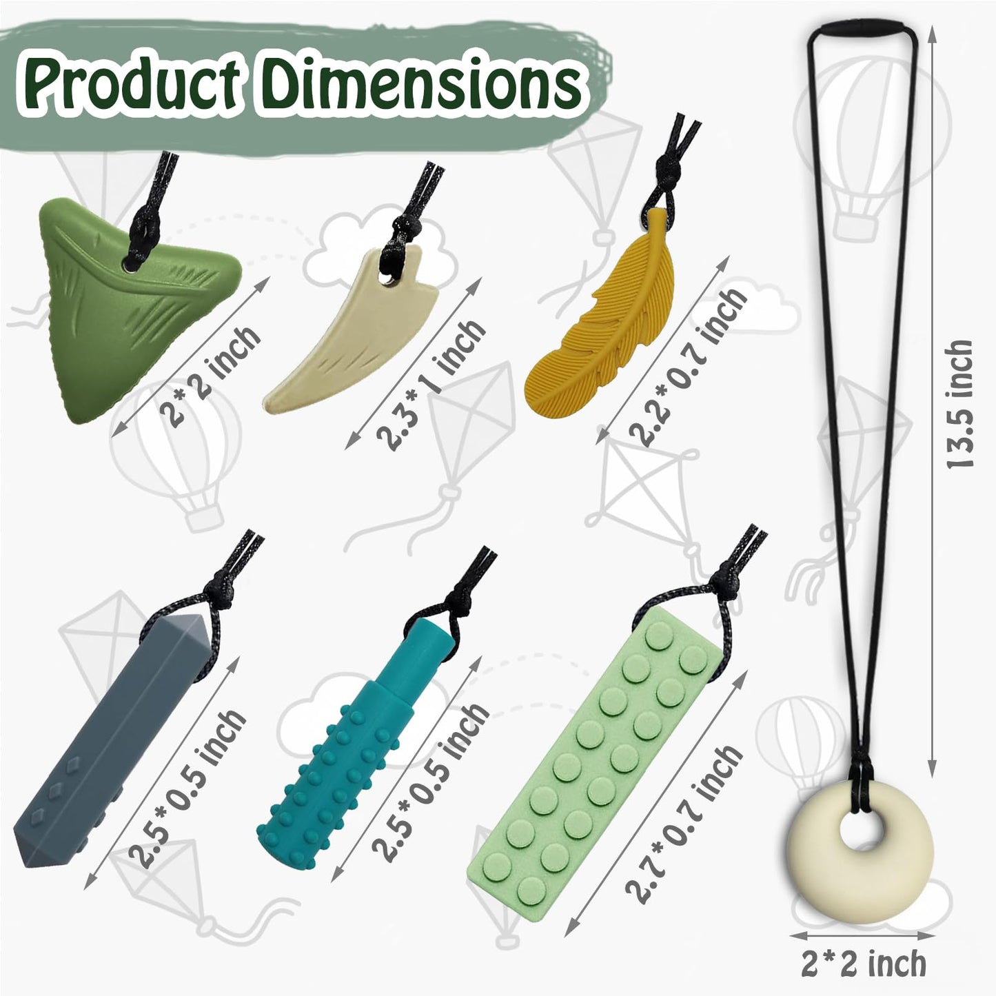 Chew Necklaces for Sensory Kids & Adults - 7 PCS Silicone Chewy Necklace Sensory Toys for Kids with Autism, ADHD, Anxiety, Oral Motor Stimulation, Chewable Teething Necklace for Baby BPA Free