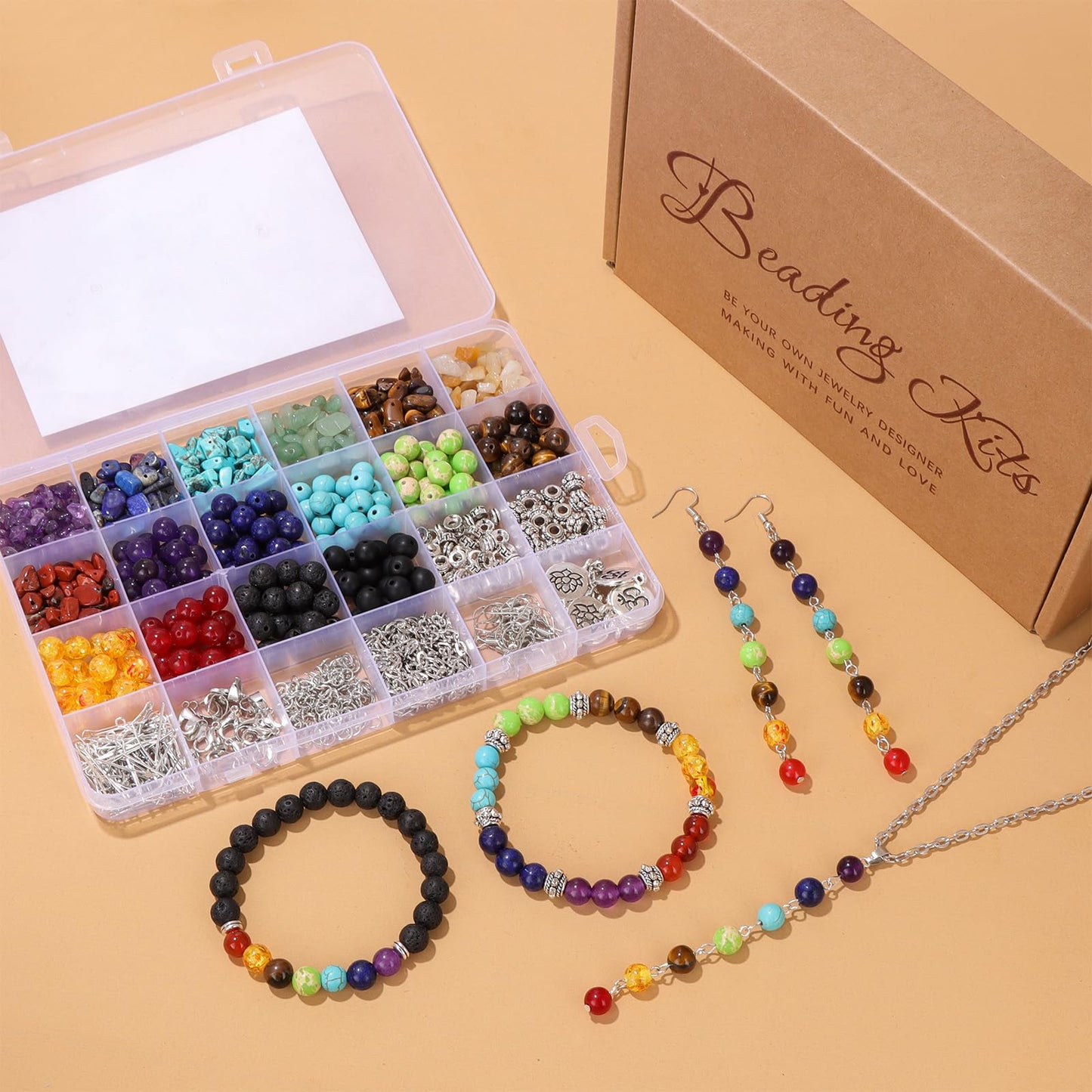 Raicegs Chakra Beads for Jewelry Making Real Natural Stone Beads for Bracelets Making Kits Healing Crystals Gemstone for Necklace Earring Making for Adult Women Men