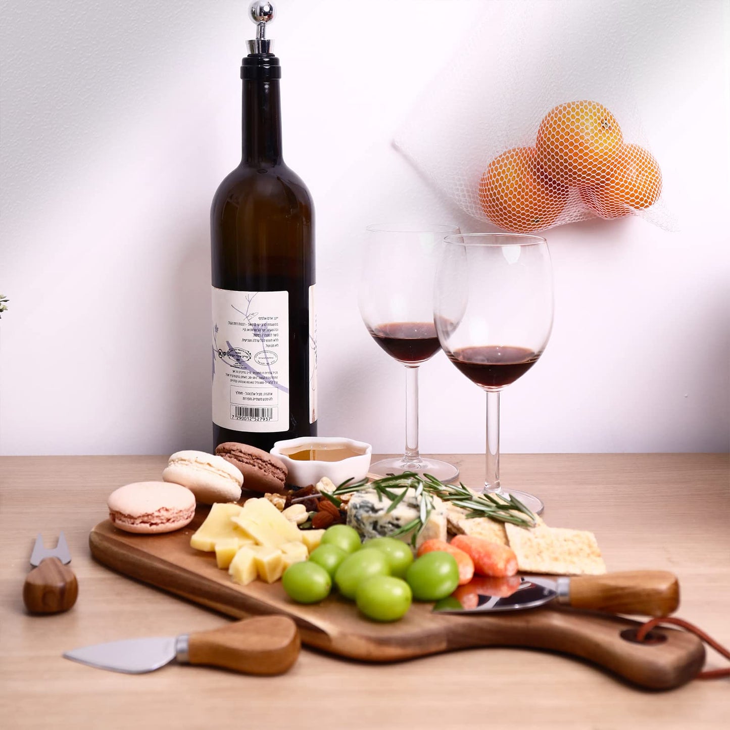 hecef Upgrade Bigger Cheese Board set of 4, a Acacia Wood Cheese Plate and 4 Pcs Knives, Charcuterie Platter Serving Tray for Appetizers, Feast, Housewarming, Cheese Serving
