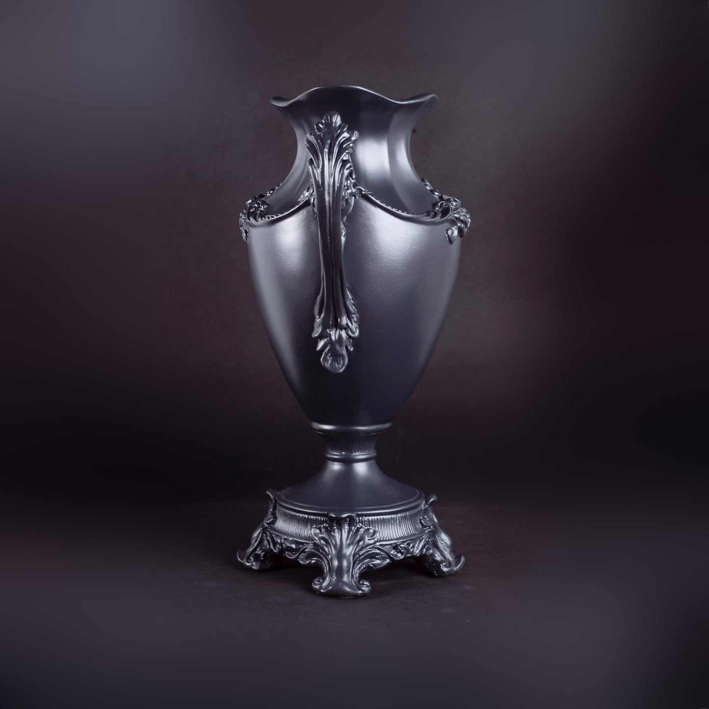 DARK GOTVIC Gothic Victorian Resin Vase with Lace Doily – Waterproof 14" Black Vase for Fresh and Artificial Flowers – Goth Home Decor, Gift, Black Wedding or Halloween Table Centerpiece