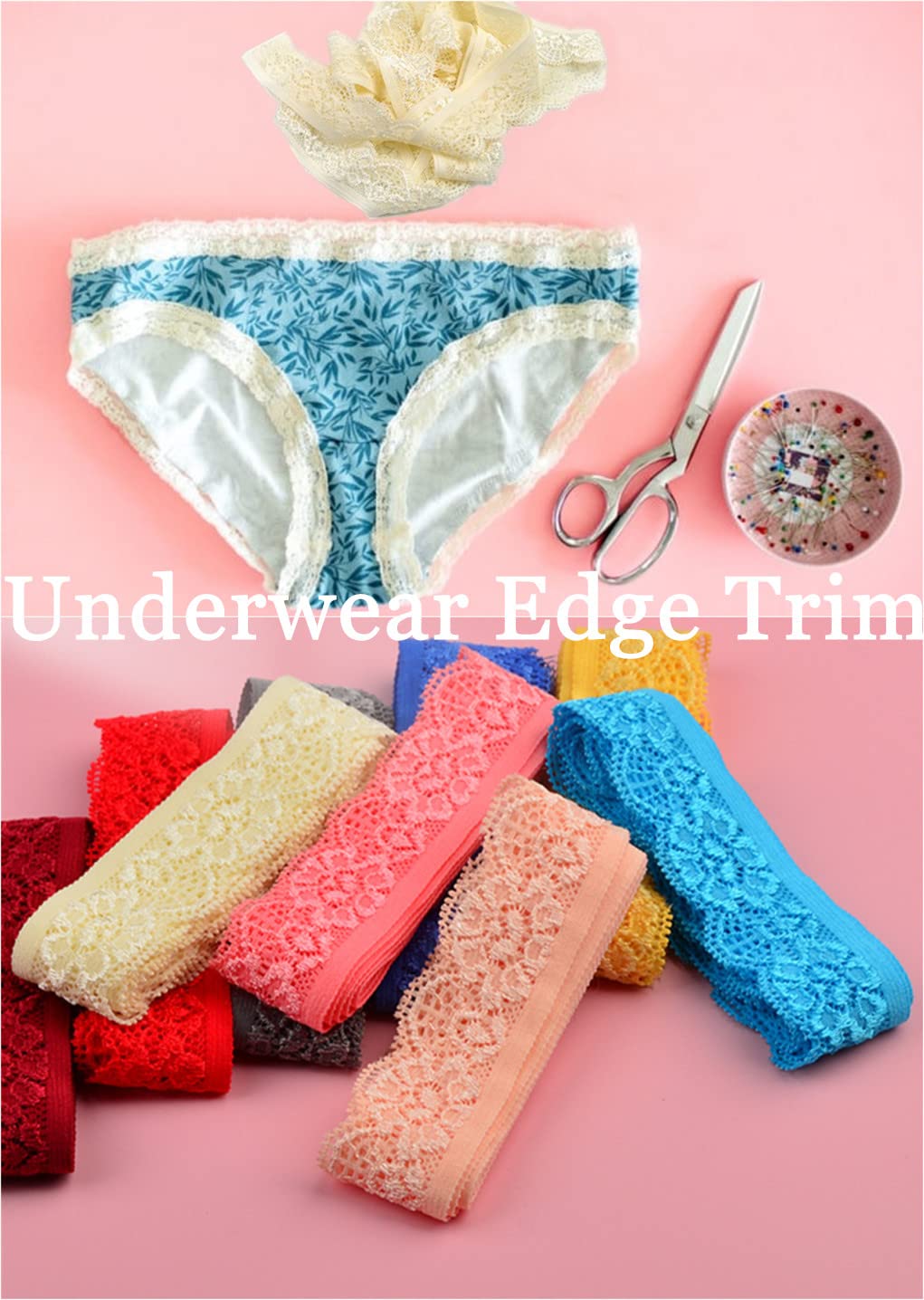 20 Yards 1inch Wide Stretchy Lace Trim 1inch Wide Embroidered Floral Lace Fabric Scalloped Edge Ribbon for Bra Lingerie Underwear Sewing Craft (Beige)