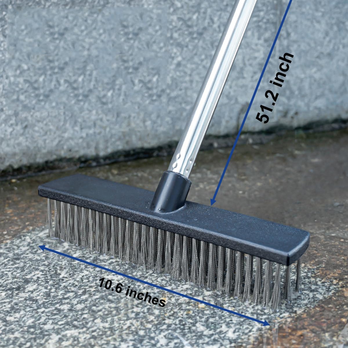 Xifando Heavy-Duty Push Broom Brush - Perfect for Bathroom, Kitchen, Patio, Garage, Deck, Concrete, Wood, Stone, and Tile Floors (10.6" Stainless Steel Bristle-Black)