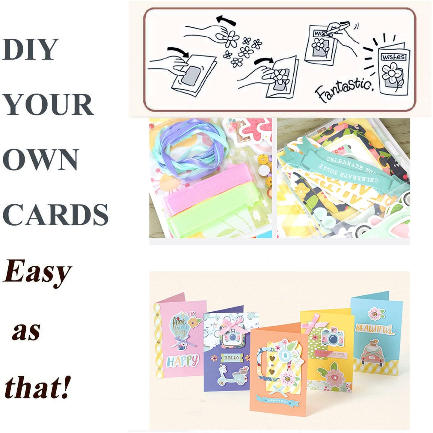Gigicloud Paper Card Making Kits Colorful Handmade Greeting Card Kits Diy Making Material Set For Birthday Invitation, Thanksgiving, Christmas,Holiday,Baby Shower