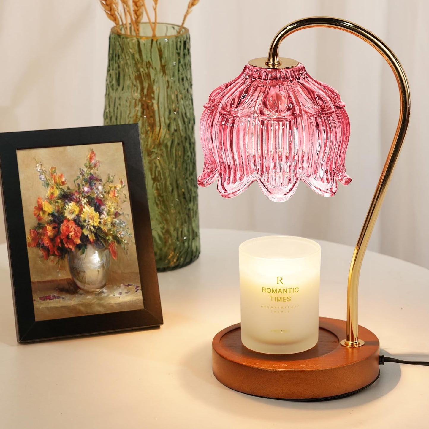 Funistree Pink Candle Warmer Lamp with Timer, Dimmable Candle Lamp Warmer, Birthday Gift Idea for Women Mom Who Have Everything, Mothers Day Birthday Gifts, Lotus Wax Melt Warmer for Jar Candles