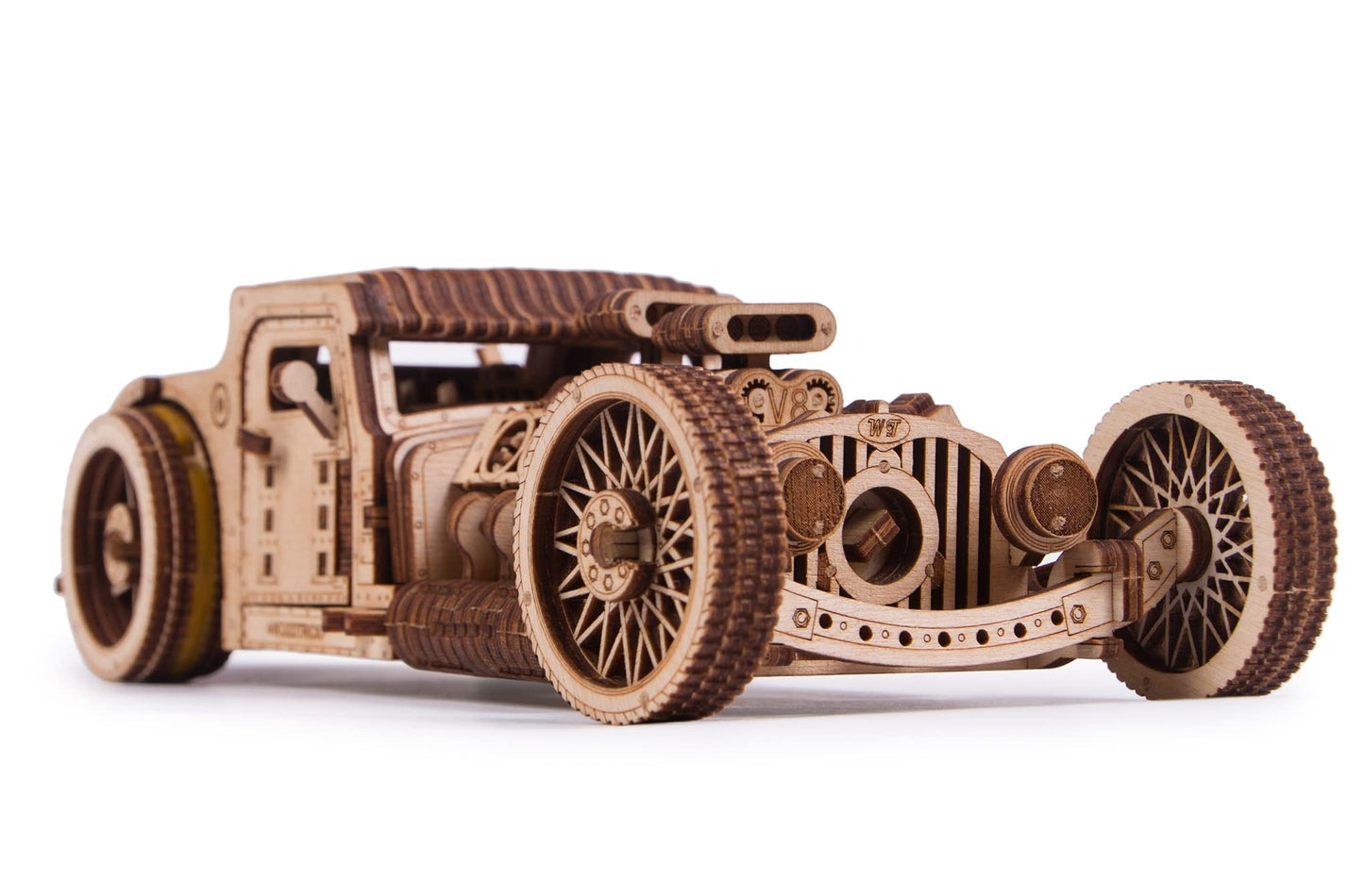 Wood Trick Hot Rod Wooden Model Car Kit to Build - Rides up to 32 feet - Detailed - 3D Wooden Puzzles for Adults to Build - Engineering DIY Mechanical Wood Model Kits for Adults
