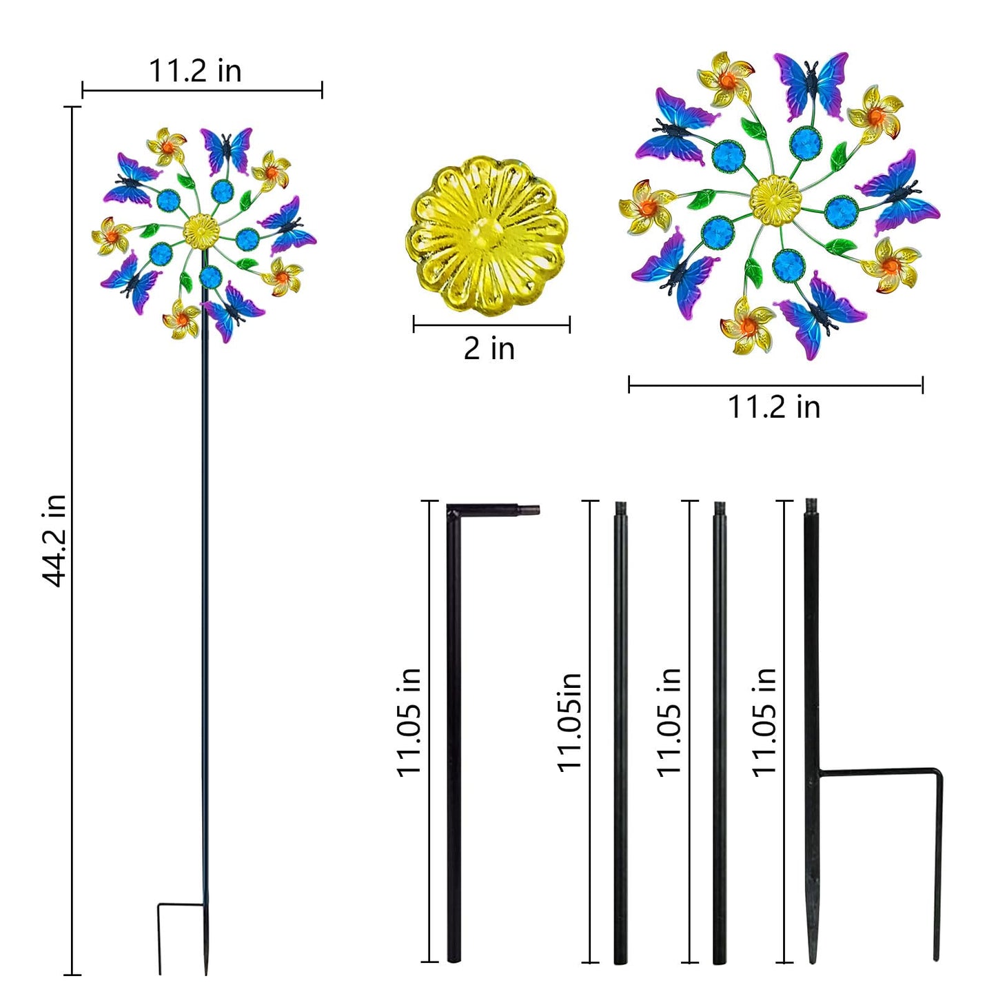 Yourongmao 44" Butterfly Garden Wind Spinners - Metal Outdoor Stake Spinner Windmills, Wind Sculpture Yard Art Decorations for Patio & Lawn