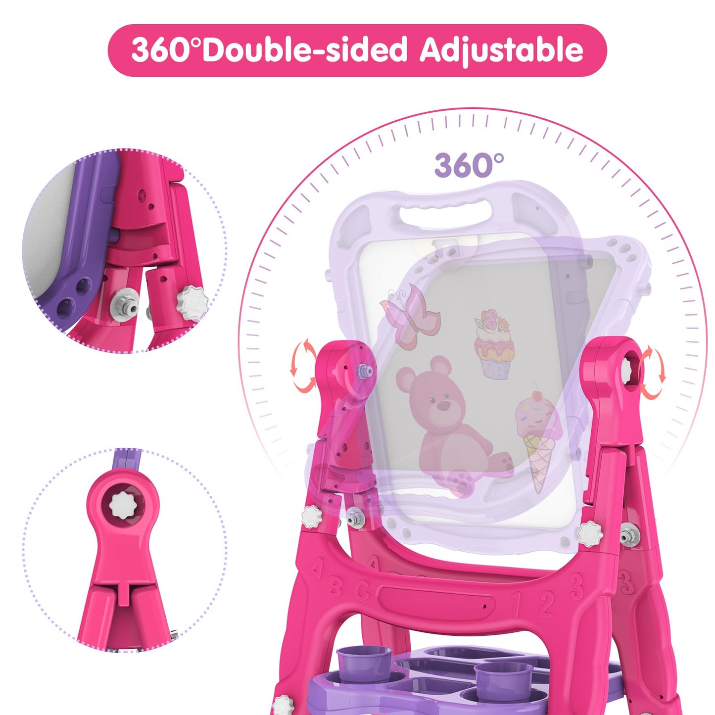 Amagoing Easel for Kids, Adjustable Standing Art Easel for Toddler, Double Side Drawing Board with Painting Accessories, Birthday Christmas Gift Toy for Boys Girls 3 4 5 6 Years Old, Purple