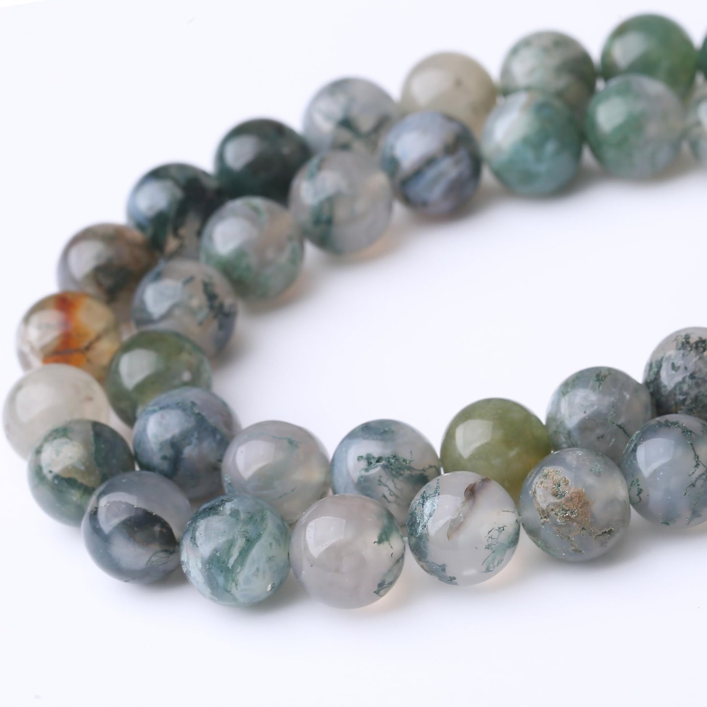 Natural Moss Agate Stone Gemstone Round Crystal Energy Jade Beads for Jewelry Making DIY Bracelet Necklace - 1 Strand 15.5inch 35PCS 10MM
