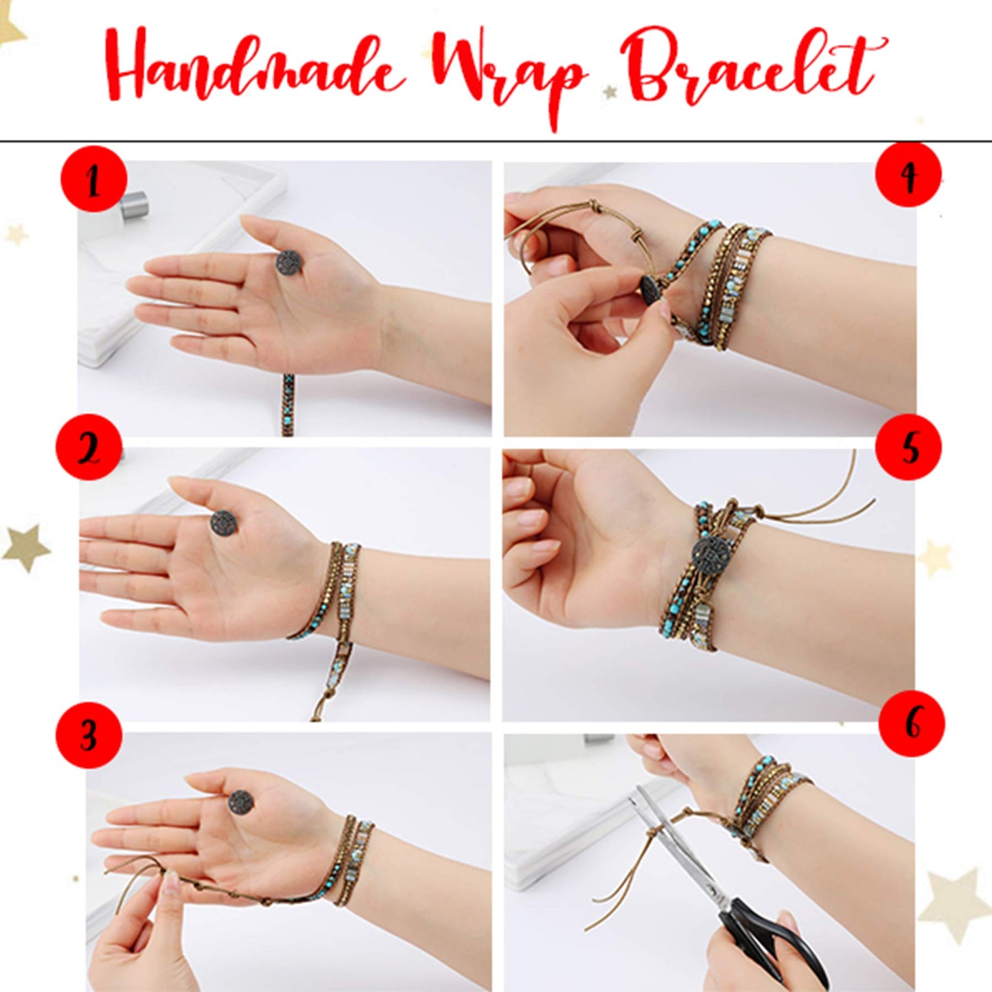 Plumiss Handmade Leather Wrap Natural Amazonite Druzy Bead Crystal Stone Bracelets for Women