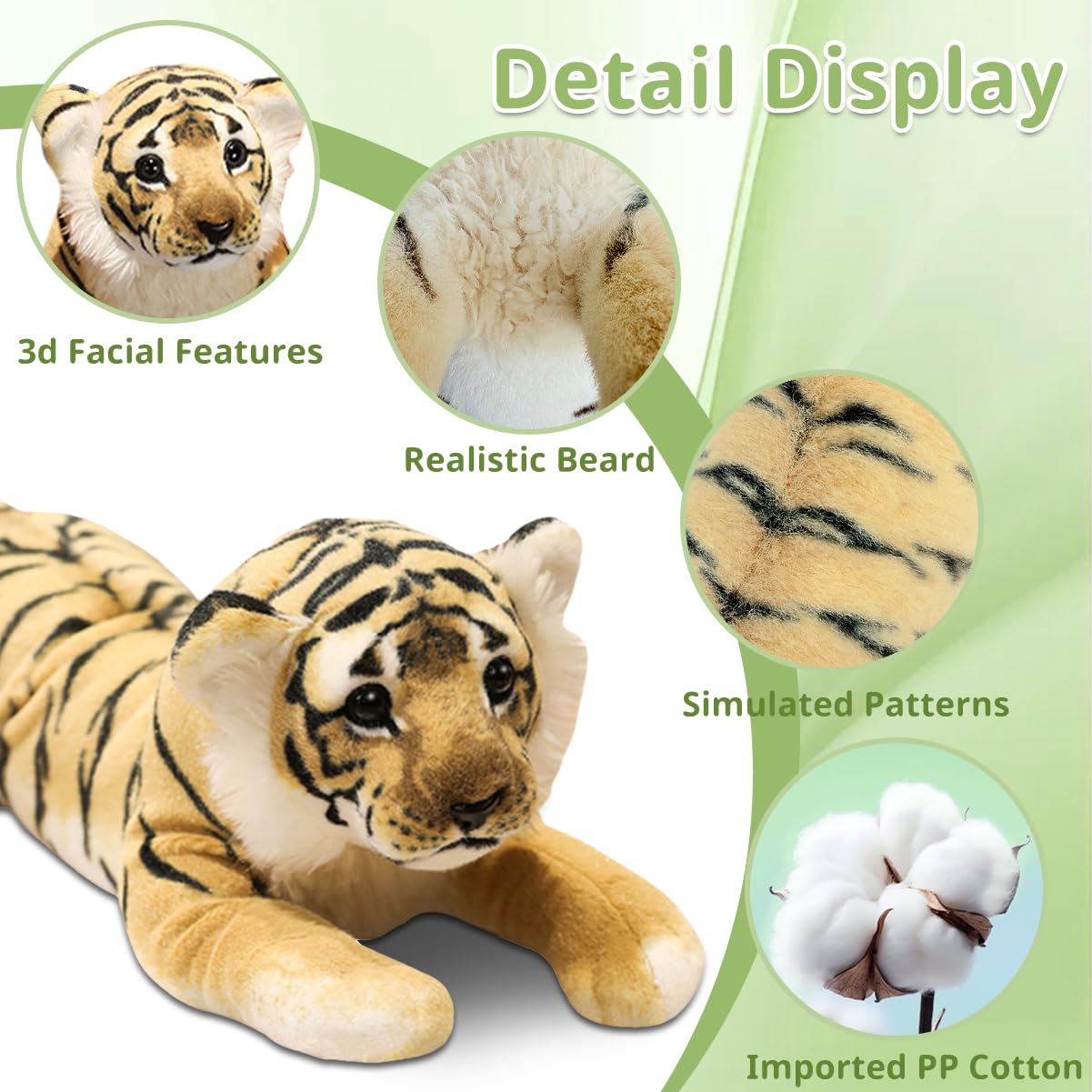 VYUSIT Tiger Stuffed Animal Large Stuffed Tiger Plush Jungle Stuffed Animal Soft Baby Plush Tiger Stuffy Simulation Cute Plushie Toys Birthday for Kids Boys 16"