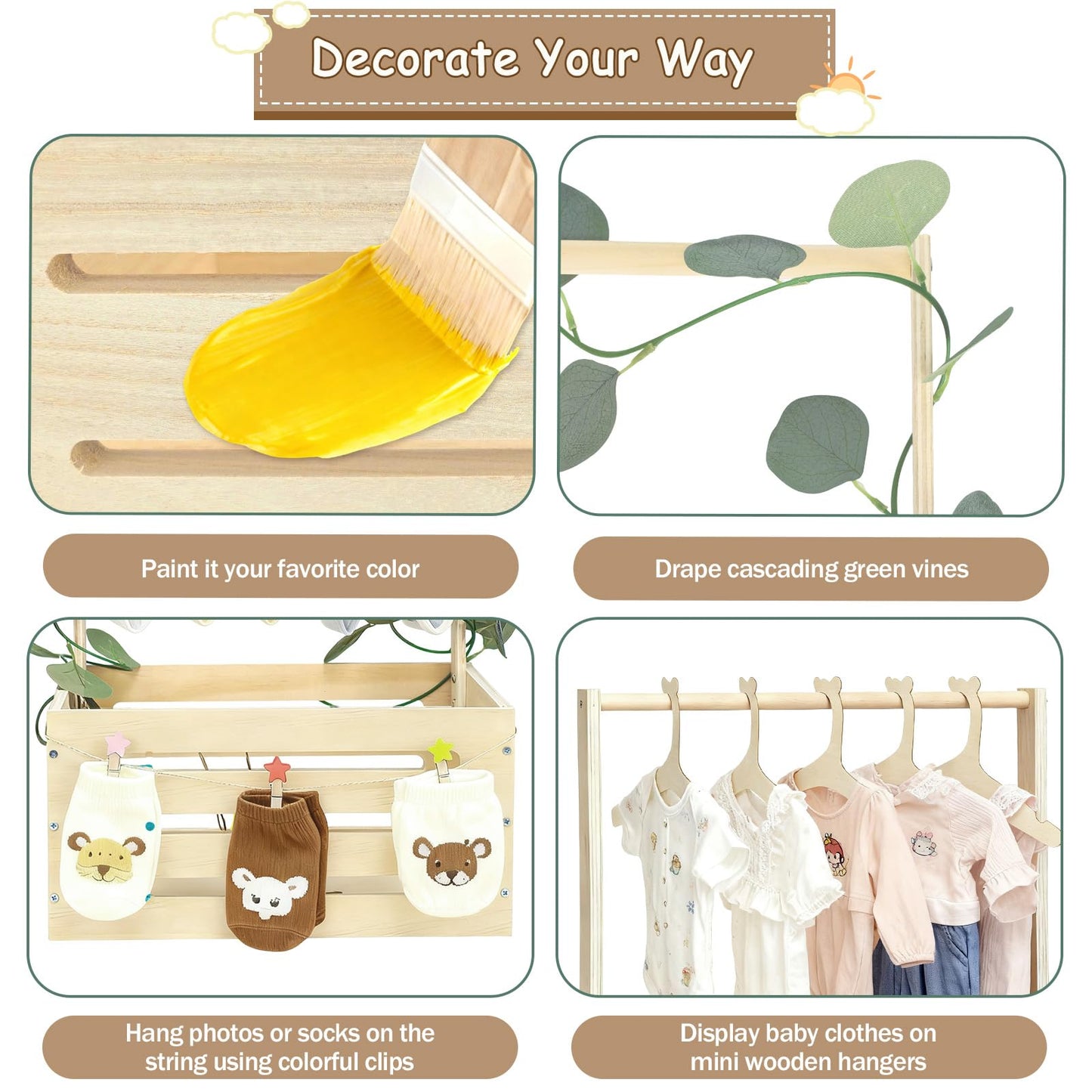 Simabsie Wooden Baby Shower Crate Closet with Hangers, Moon Stars - Personalized Newborn Basket Gifts for Expecting Parents