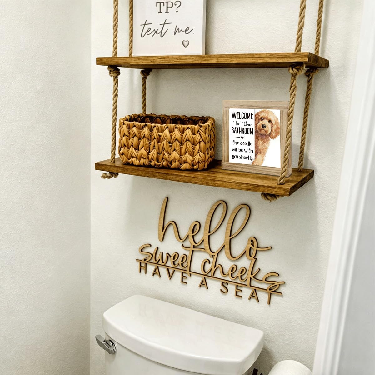 Welcome to The Bathroom A Dog Will be with You Sign, Funny Bathroom Decor, Interesting Wood Decoration for Restroom, Indoor Bathrooms Toilet Wood Box Sign, Gifts for Dog Lovers