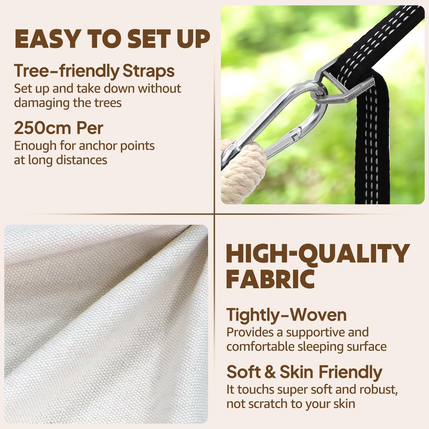 Chihee Cotton Hammock Holds Up to 660lbs Fabric Hammock 8.9x4.9ft Soft Portable Tree Hammocks Camping with Detachable Spreader Bar Pillow 2 Strong Webbings 2 Carabiners Indoor Outdoor Backyard Garden