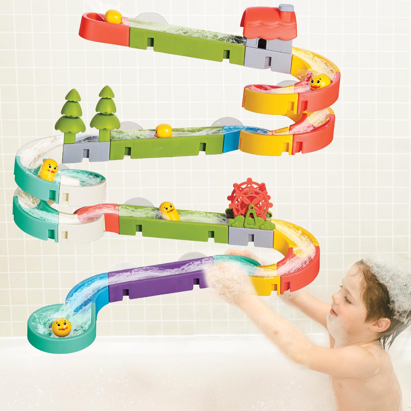 SOCBTNSO Duck Slide Toys, Bath Toys for Kids Ages 4-8, DIY Building Kit for Ages 5-7, Bathtub Time Birthday Gift for Toddler 3 + Year Old (51 PCS)