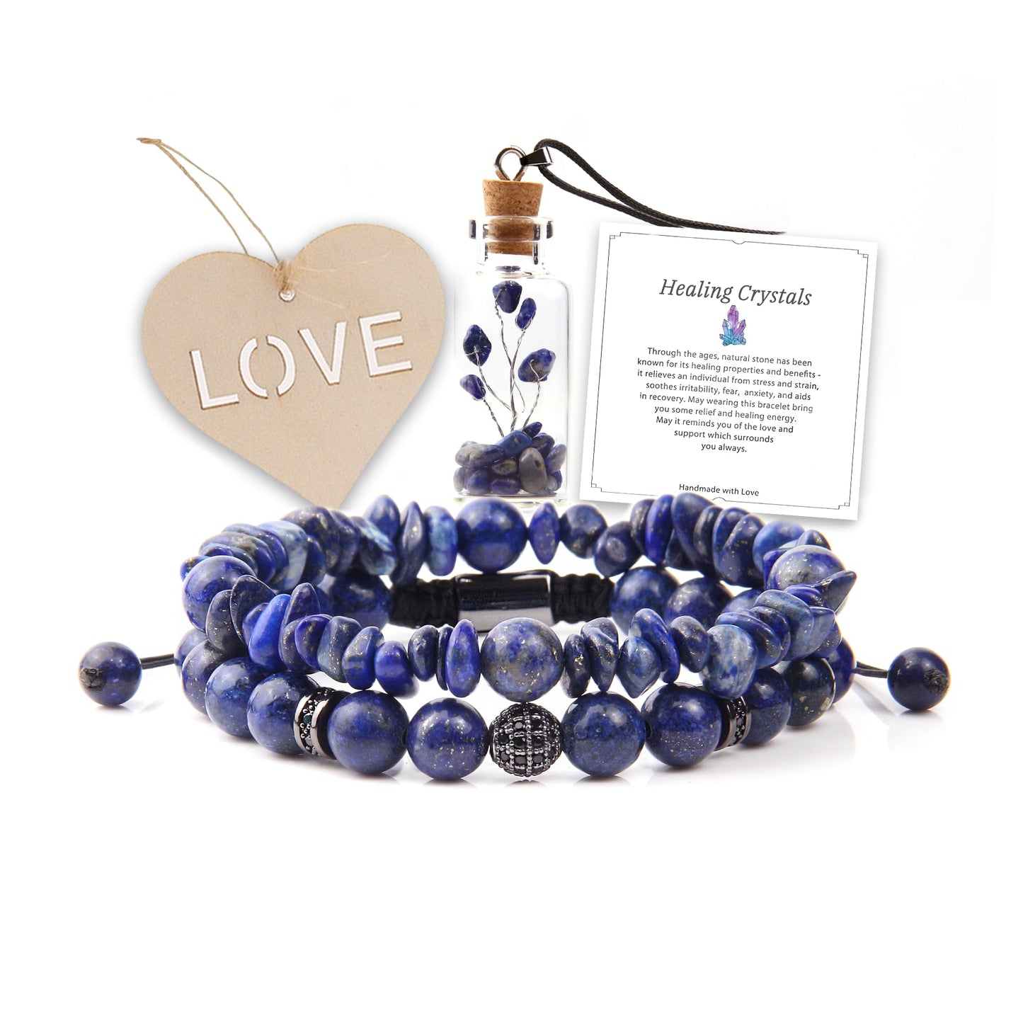 GDLKPYHS Lapis Lazuli Bracelet for Men Women - Crystals and Healing Stones Bead Bracelets Handmade Natural Gemstone Jewelry Unique Gifts for Men Women