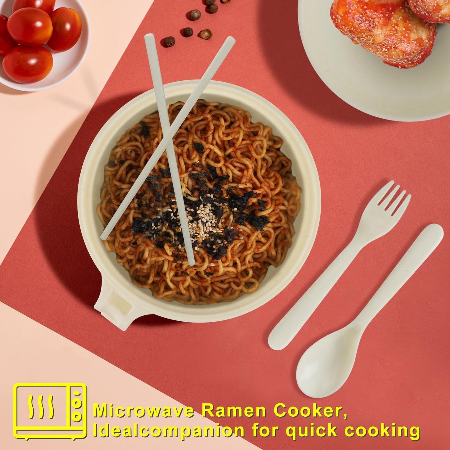 UUGLAM Ramen Bowl Set of 2, Ramen Cooker 33 oz, Ramen Bowls with Chopsticks and Spoon, Microwave Pasta Cooker, Ramen Bowl Microwave Gift College Dorm Essentials for Girls Guys (White)