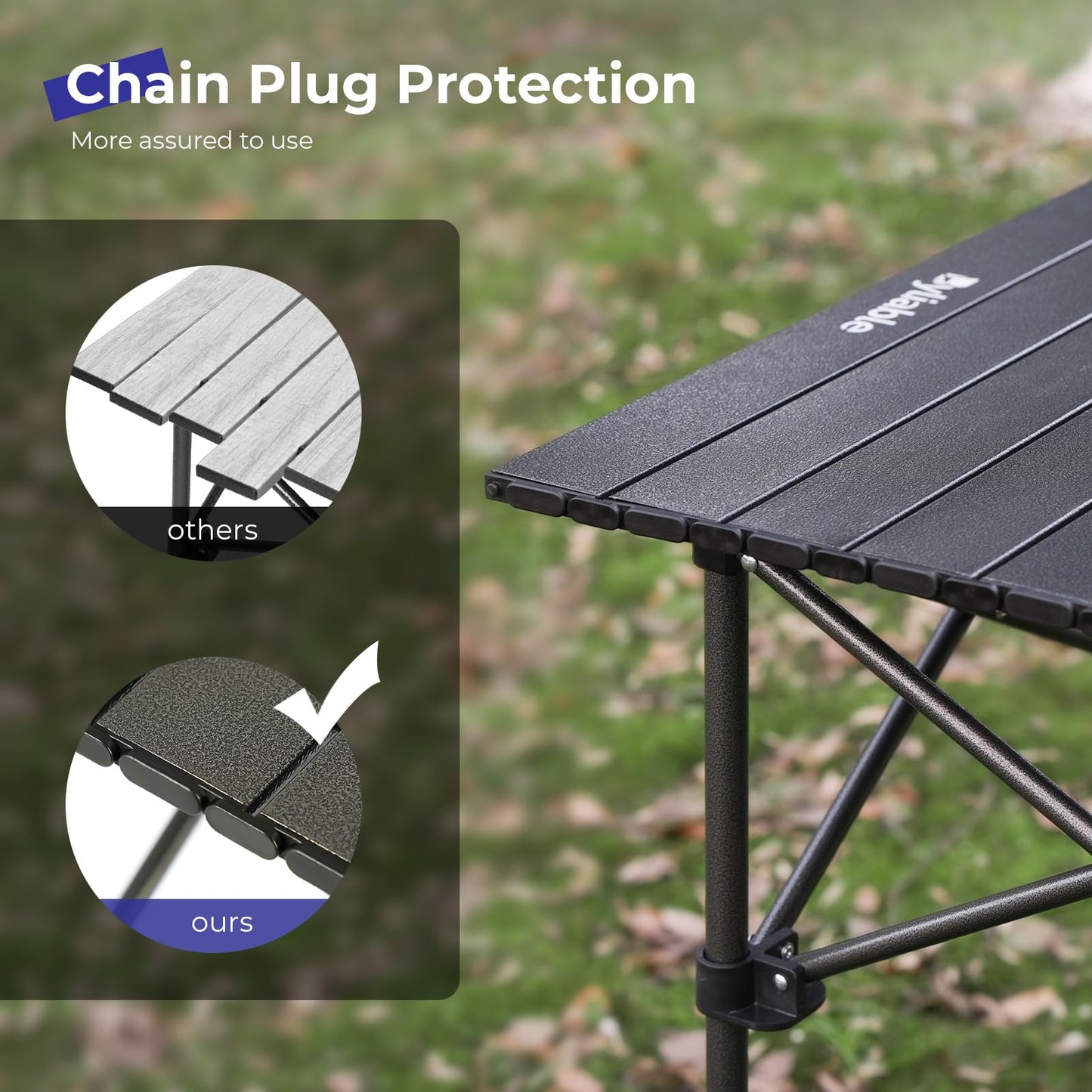 Byliable Camping Table Folding Portable Camp Aluminum Fold Up Lightweight Roll Up Table Adjustable Height with Carry Bag Indoor Outdoor for Camping, Picnic, Backyard, BBQ, Patio, Black