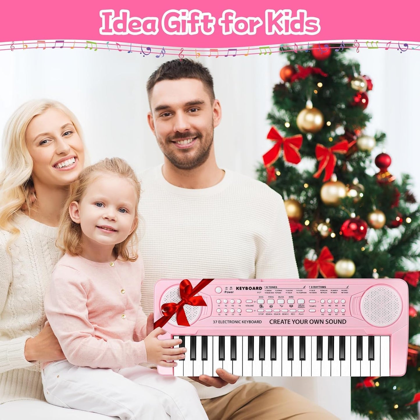 Kids Toddler Toy Piano Keyboard - 37 Key Pianos for Kid Music Toys Instruments with Microphone | Unlock Musical Fun! Perfect Birthday for 3-8 Year Old (Pink)