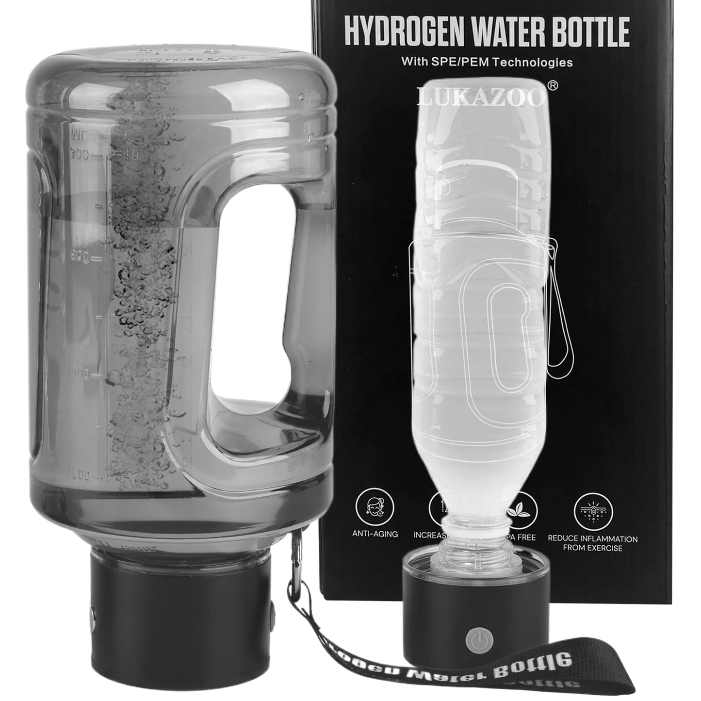 50Oz|1.5L Hydrogen Water Bottle with Latest SPE PEM Technology Water Ionizer, Hydrogen Water Generator Improve Water in 6 Minutes for Home, Office, Travel, Outdoor Adventures