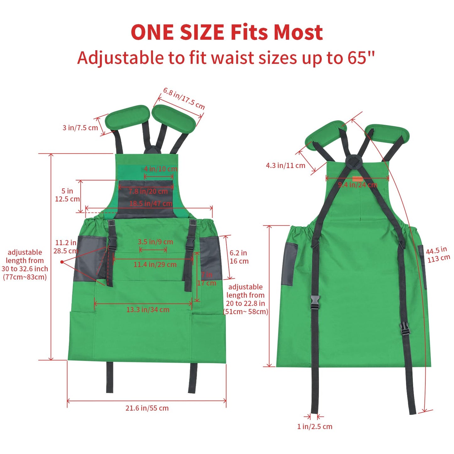 iHansee Green Gardening Apron with Pockets, Garden Apron with Protective Gloves for Women&Men, Harvest & Foraging Aprons w/Quick Release Pocket for Gardeners, One Size Fits Most, Gardening Gifts