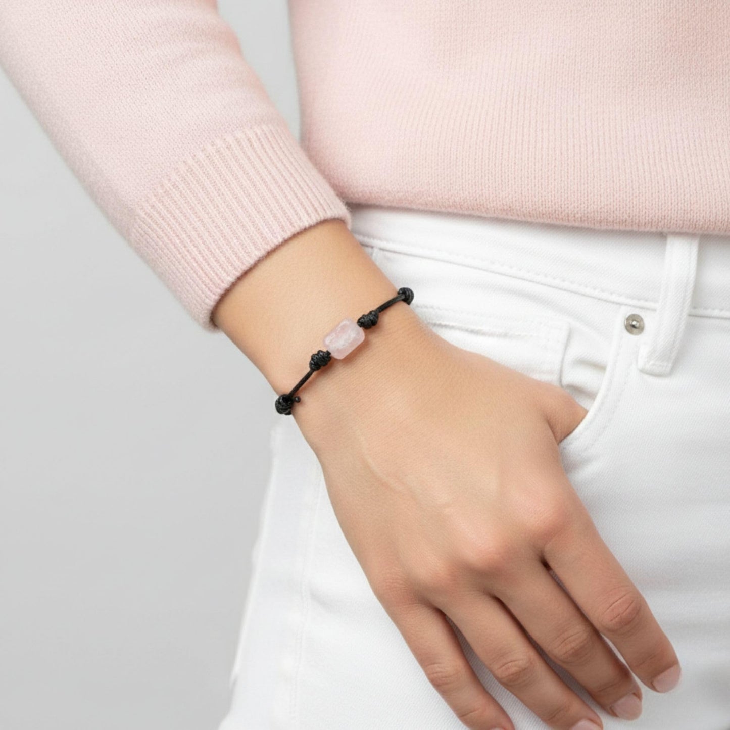 Luck Strings Rose Quartz Bracelet for Men and Women Adjustable Vegan Cord Unisex Pink Cylinder Gemstone Bead Minimalist Bracelet Chakra Inspired Meditation Gift