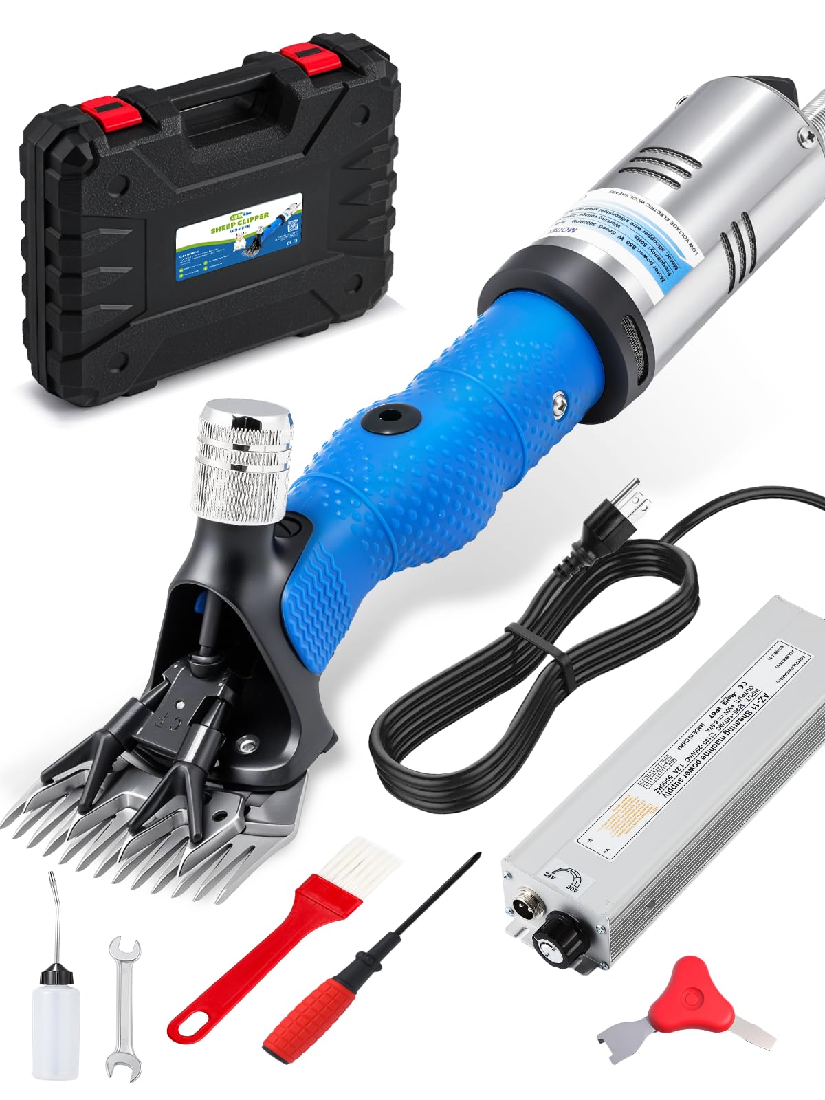 Luzrise Sheep Shears Electric 850W Sheep Clippers Professional Infinite Speed Adjustable 2400-3000RPM Low Noise Animal Grooming Clippers with 30V Output Transformer and Anti-Slip Rubber Grip (Blue)