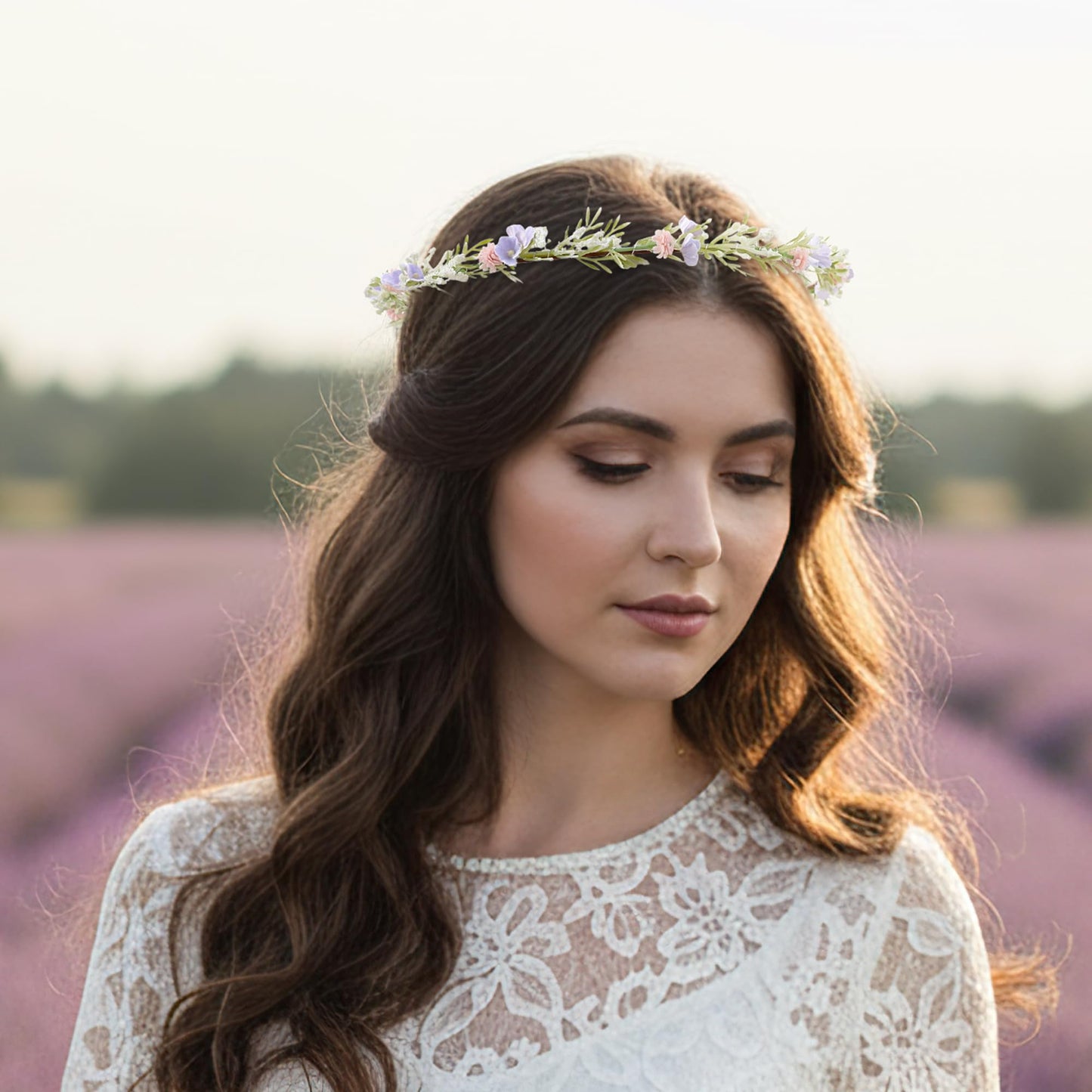 KorViSHOW Blue Flower Crown Headband, Artificial Renaissance Floral Headpiece, Fairy Elf Forest Flower Hairband for Women Girls Maternity Birthday Wedding Renfaire Festival Party Hair Accessories