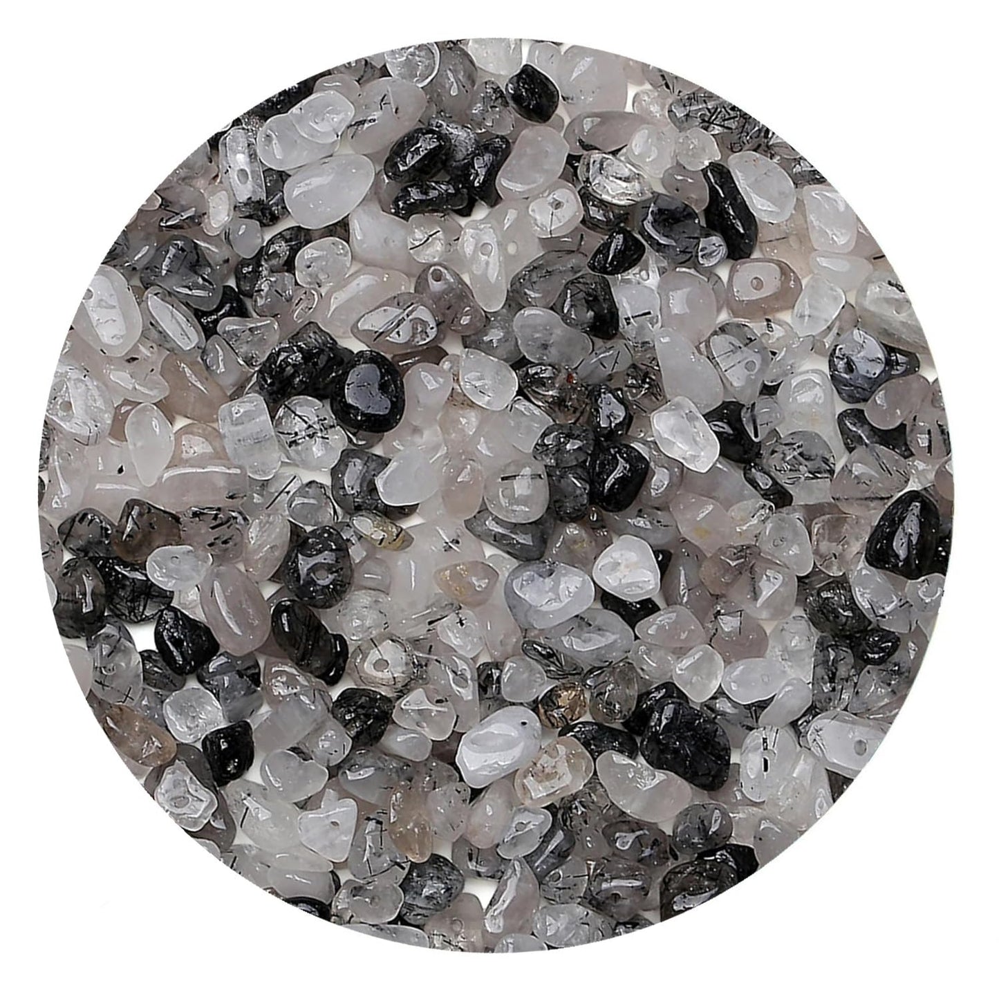 Natural Chip Stone Beads 450pcs Black Rutilated Quartz Chips 5-8mm Genuine Irregular Healing Crystal Rocks Hole Drilled DIY Loose Gemstone Beads for Jewelry Making Bracelet Earrings Necklace Crafting