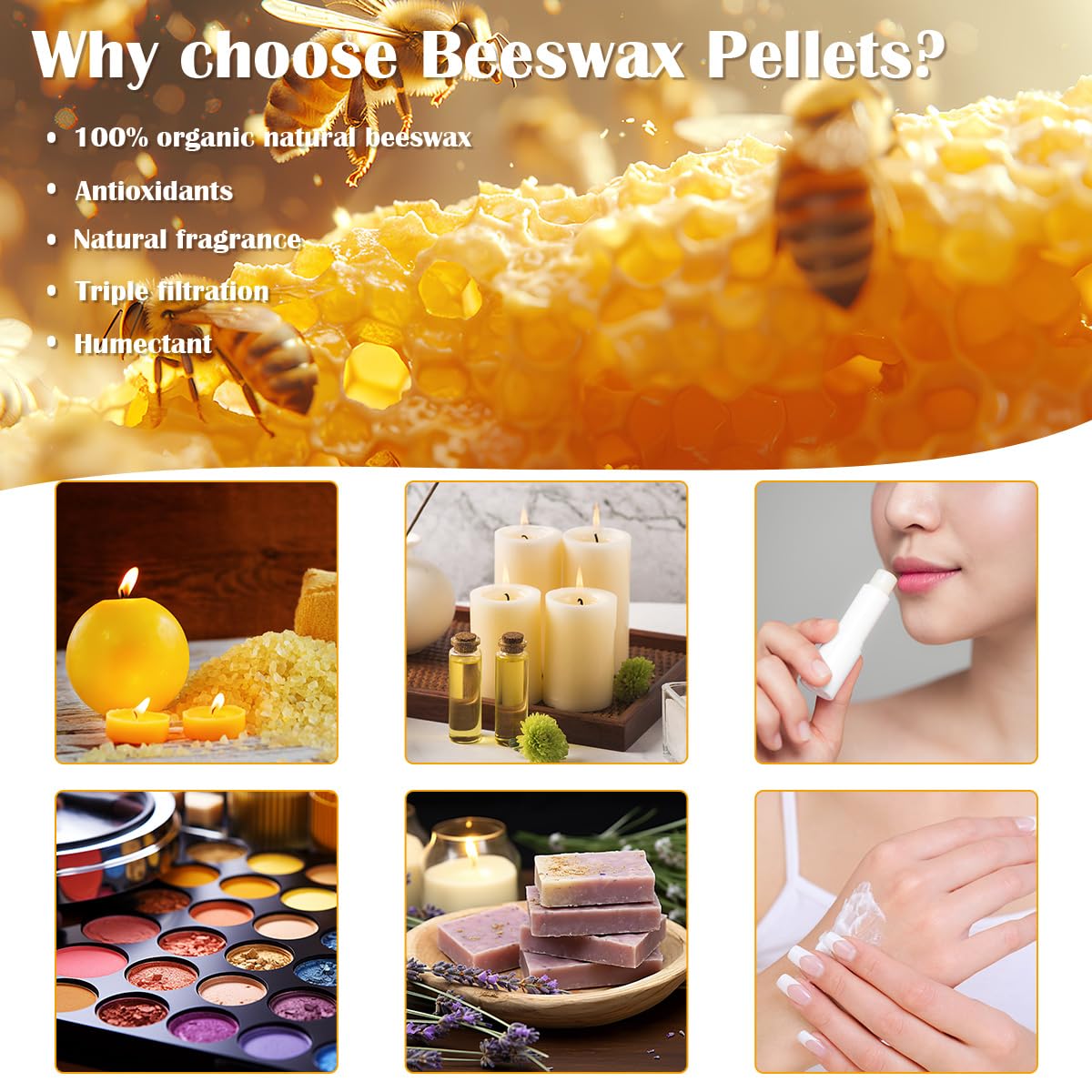 Yellow Beeswax Pellets 2LB, Organic Beeswax, Beeswax for Candle Making, Body, Skin Care DIY, Lip Balm and Soap Making Supplies(32oZ)