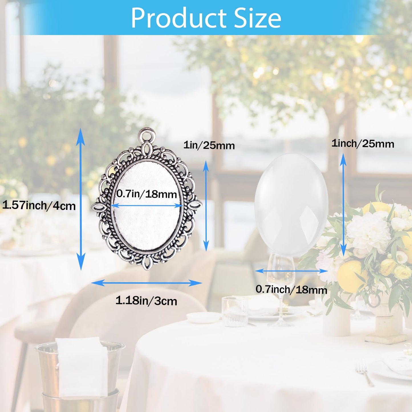 Hilltian 100 Pcs Bezel Pendant Blanks Settings, 50 Oval Pendant Trays Photo Charms with 50 Clear Glass Cabochon for Jewelry Making, DIY Blank Bezels Trays Kit for Crafts, 25x18mm (Antique Silver)