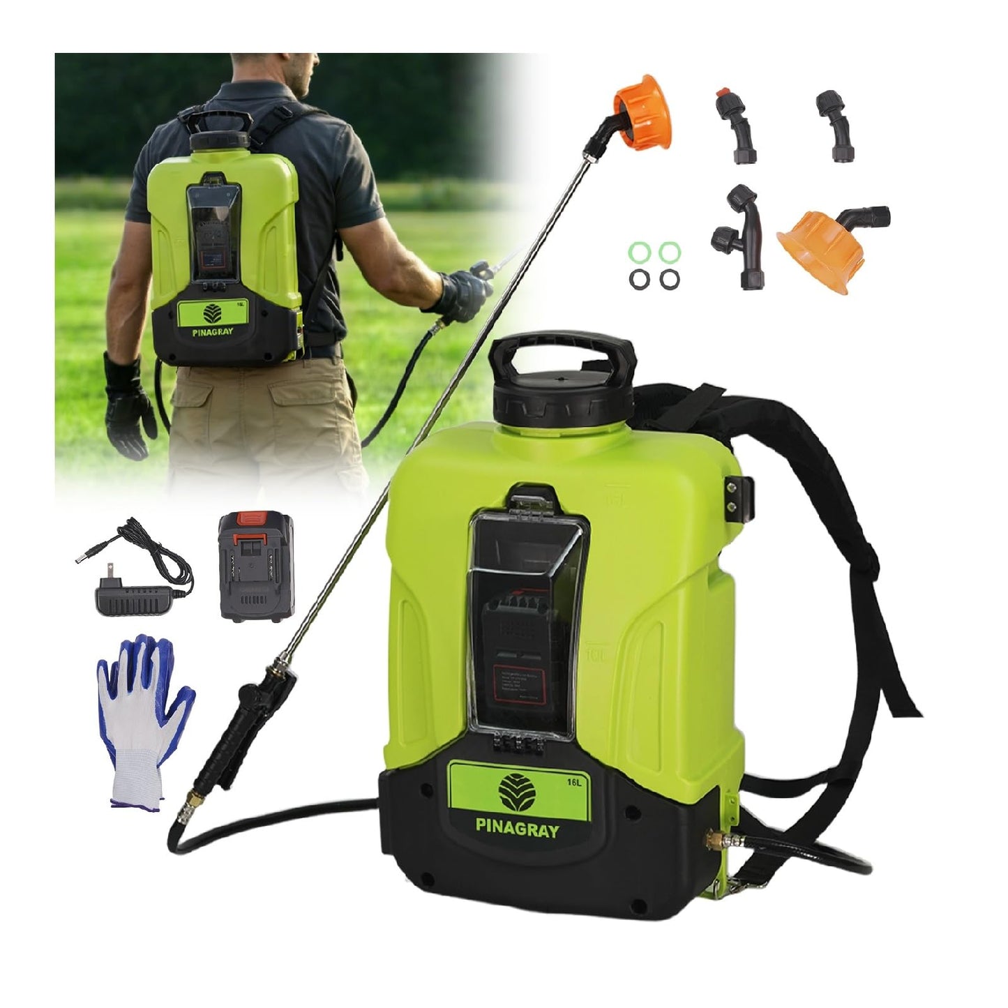 PinaGray 4.2Gal Upgrade Backpack Sprayer with Detachable Battery, 0-100 PSI Adjustable Electric Backpack Sprayer, 100+ Gal Per Charge, Long Range Sprayer for Large Yards