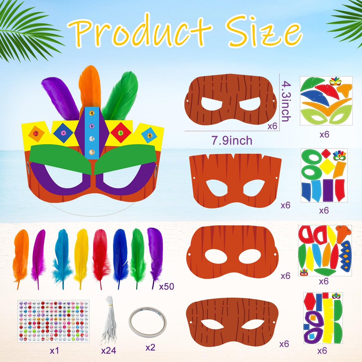 Cinrobiye 24 Pack Luau Party Crafts DIY Tropical Tiki Mask Craft Kit Bulk Hawaiian Summer Beach Party Favors Aloha Night Decorations Maui and Moana Arts and Crafts Dress-Up Supplies