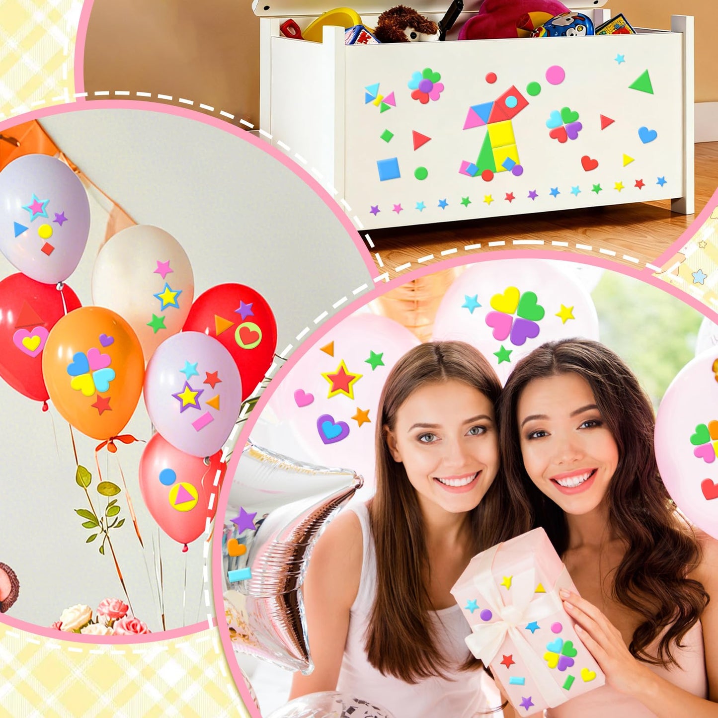 1700Pcs Foam Stickers Foam Shape Stickers Heart Star Square Geometric Sticker for Crafts Self Adhesive Small Large Shape Sticker for Kids Reward Classroom Scrapbook Home Christmas Party Decor