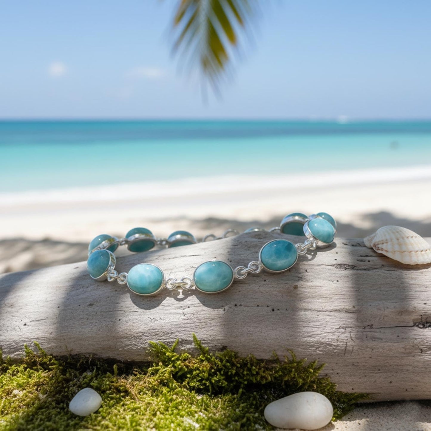 DESIGN HUB Larimar Bracelet 925 Sterling Silver | Handmade Oval Gemstone Bracelet for Women & Men | Adjustable 7-8 Inch Ocean Blue Jewelry | Unisex Artisan Gift | Women Gift for Her