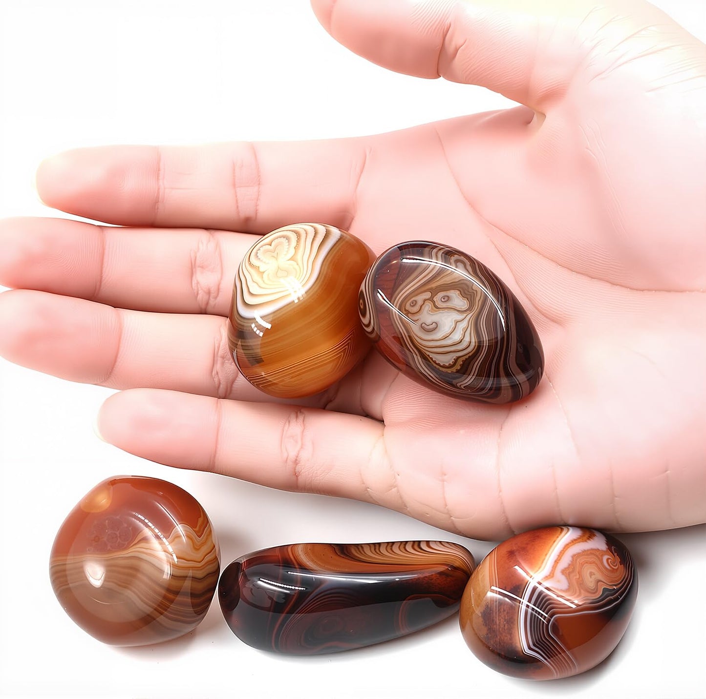 Chiloskit Agate Palm Stone Worry Stones,Natural Sardonyx Healing Crystal for Massage Meditation, Healing, Yoga, Reiki, Zen,Aquarium Decorative Rocks,Gift for Girls Christmas Gifts 4CM (4cm/5pcs)