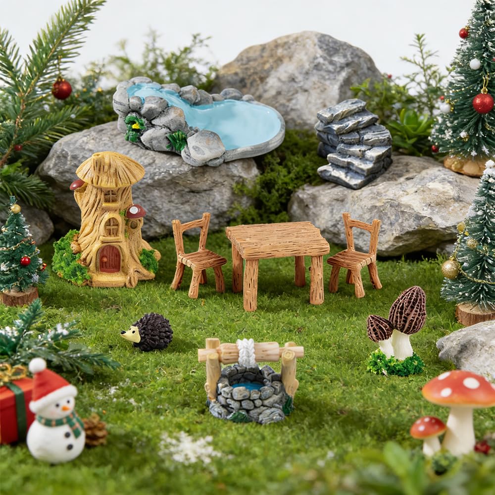 AWEELON 28pcs Fairy Garden Accessories, Miniature Garden Ornaments Landscape Decorations Mini Fairy Figures Animal Plant for DIY Terrarium Potted Plants Dollhouse Desk Decor