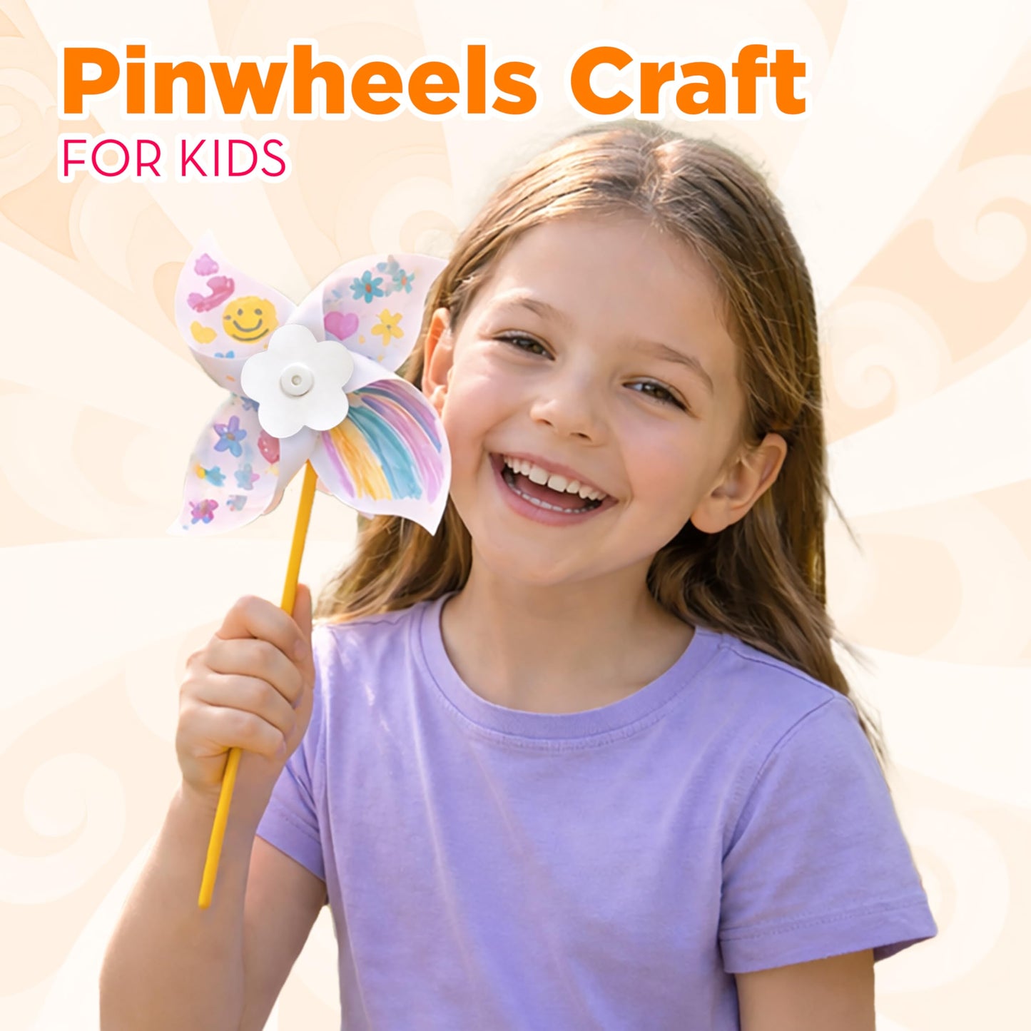 4E's Novelty DIY Pinwheels Craft for Kids (48 Pack) Color Your Own White Pinwheels, Bulk Summer Spring Craft Kit for Boys & Girls, Arts and Craft Party Activity, Church Easter Crafts