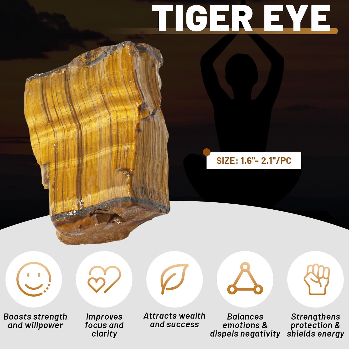 Orientrea Raw Tiger Eyes Rough Crystal with Clear Quartz, Natural Tiger Eyes Crystal and Healing Stones for Tumbling, Decoration, Polishing, Wire Wrapping, Wicca & Reiki 2PCS