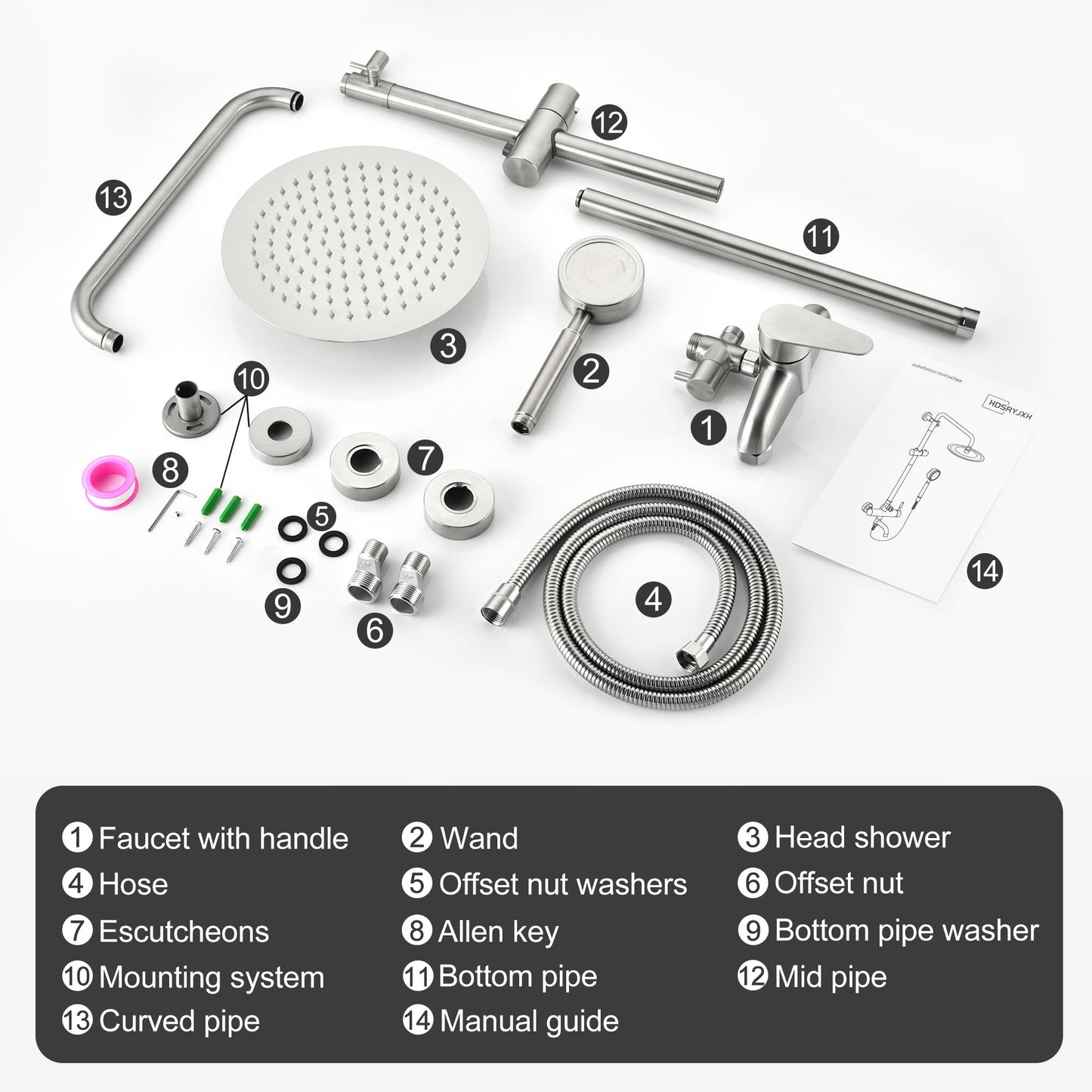 Shower Faucet -Shower System，Shower Faucets Sets Complete - Outdoor Shower Kit/Outdoor Shower Enclosure/Outdoor Shower Fixtures W/ SS304 Shower Head with Handheld High Pressure, Brushed Nickel