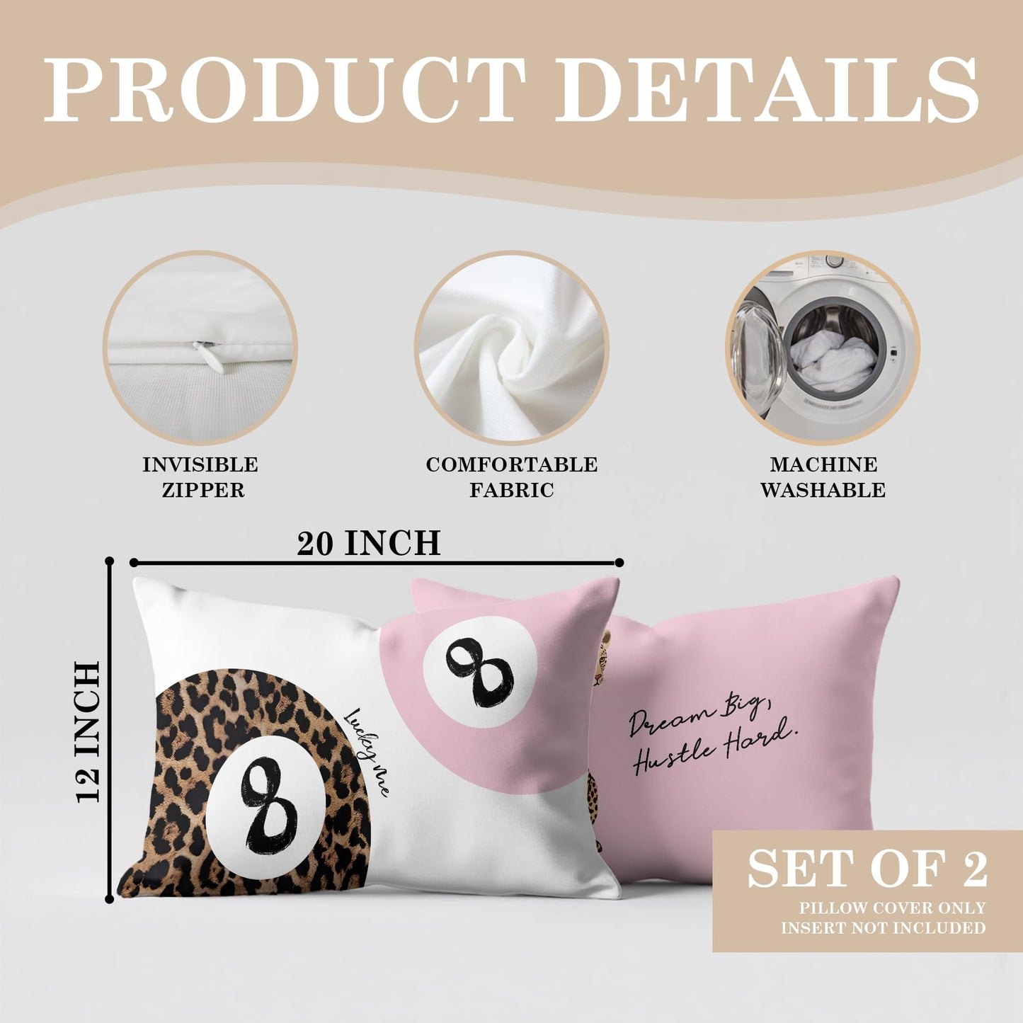 DOFQZ Preppy Pink Leopard Print and 8 Ball Decor Pillow Covers Case 12x20 Set of 2,Funky Coquette Cheetah Y2K Lucky 8 Ball Aesthetic Pillow Covers for Teen Girls Room Dorm Apartment Decor