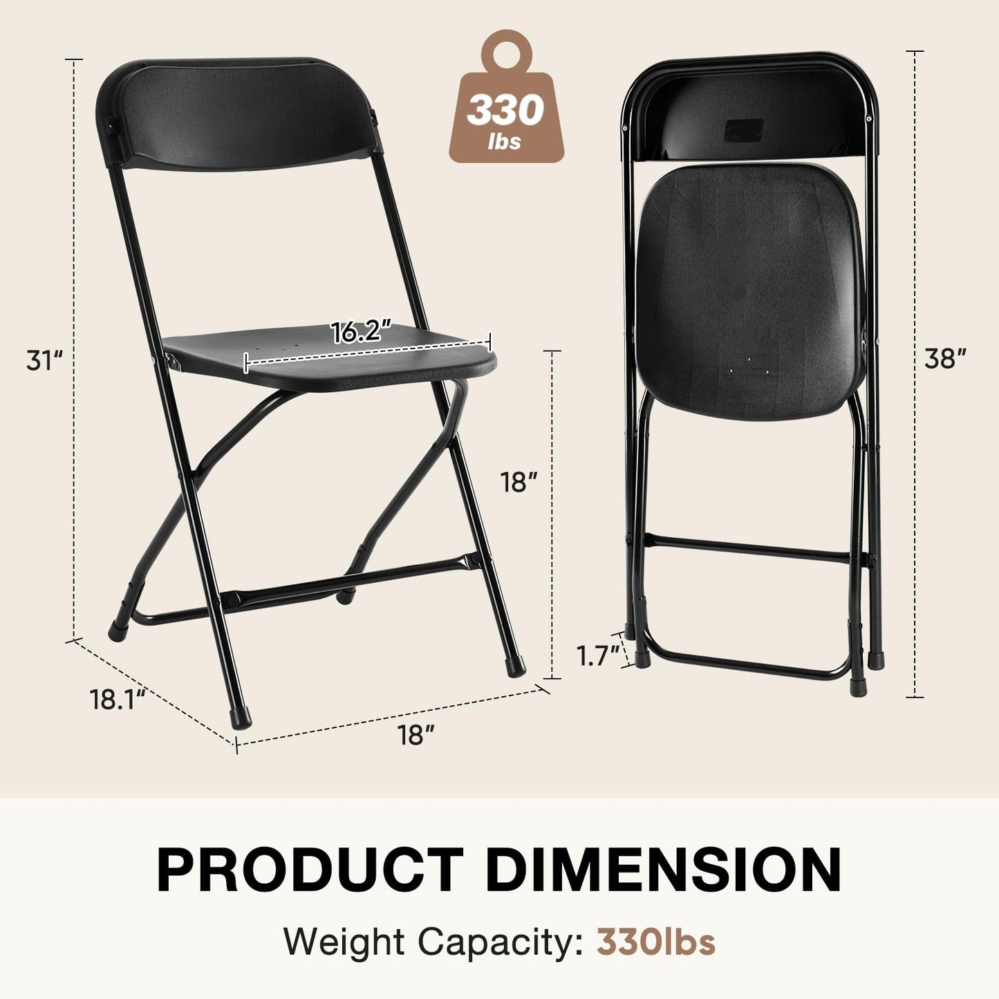 DUMOS Folding Chairs Sets of 10, 330lbs Plastic Stackable Portable Patio Dining Sets, Fold Up for Indoor Outdoor, Camping, Garden, Party, Meeting (Black)