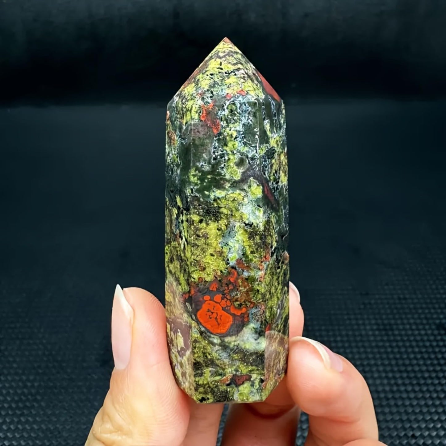 YOUNAIERZX 3-4 Inch Dragon Blood Stone Crystal Quartz Tower Healing Wand Point Faceted Prism Carved Stone for Meditation and Energy