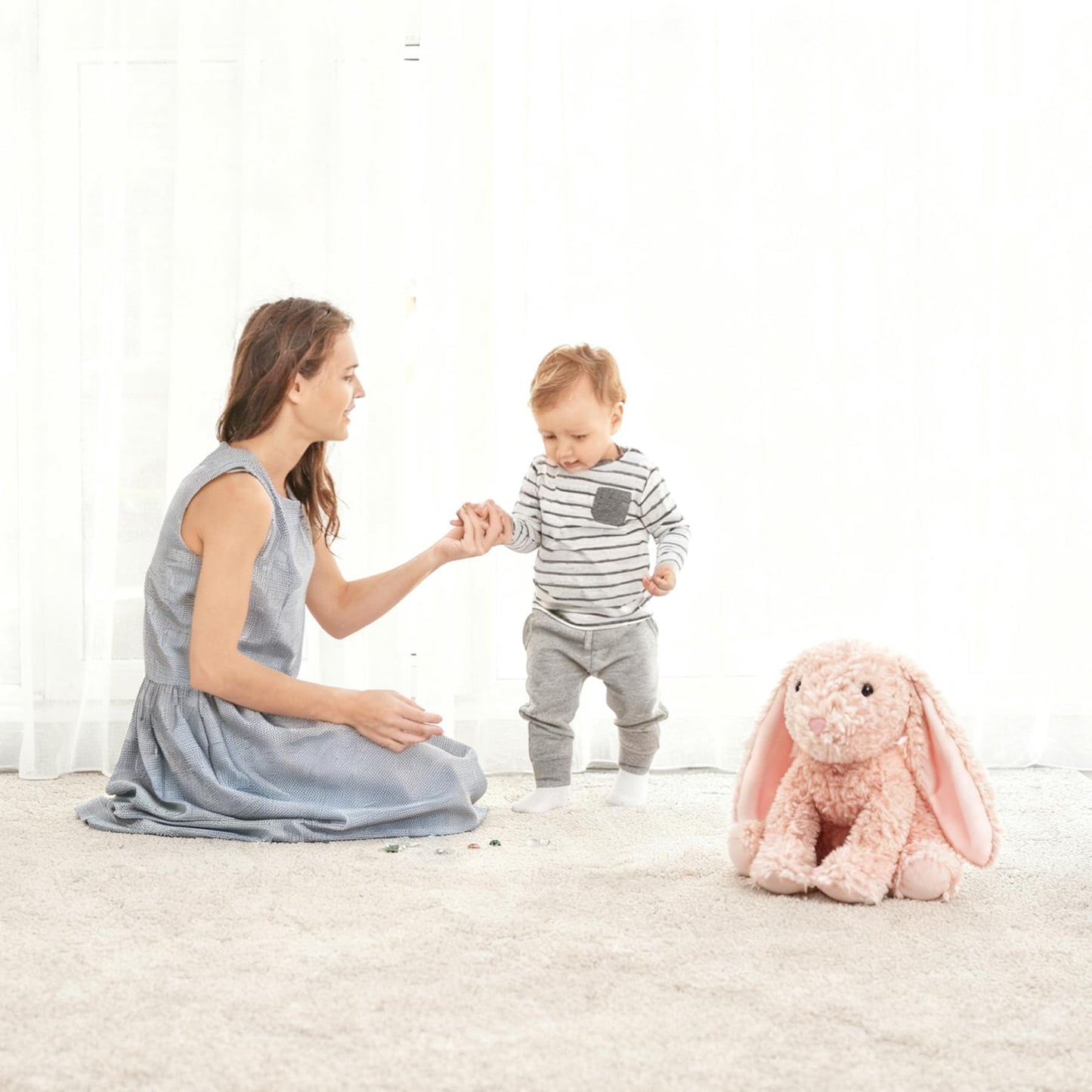 Pluhsould Microwavable & Weighted Stuffed Animals,Bunny Stuffed Animal 8.5 Inch, 1.1 Lbs,Cute Soft Plush Toys for Boys, Girls, Babies & Toddlers（Lightly Scented with Chamomile